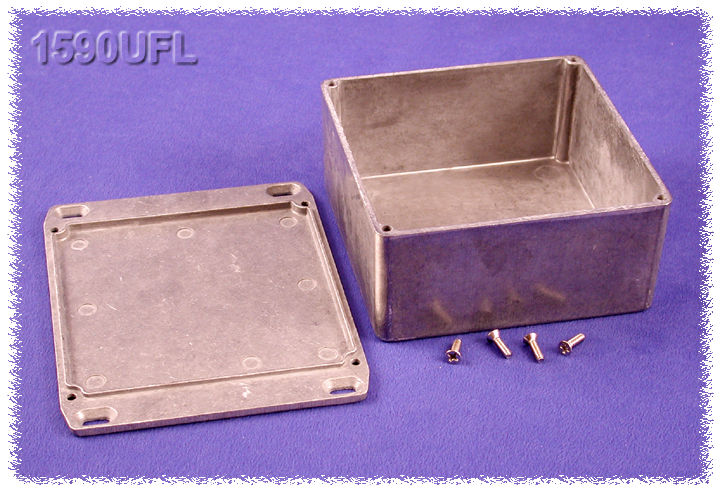 1590UFL natural aluminum square diecast aluminum enclosure with wall-mounting flanged lid