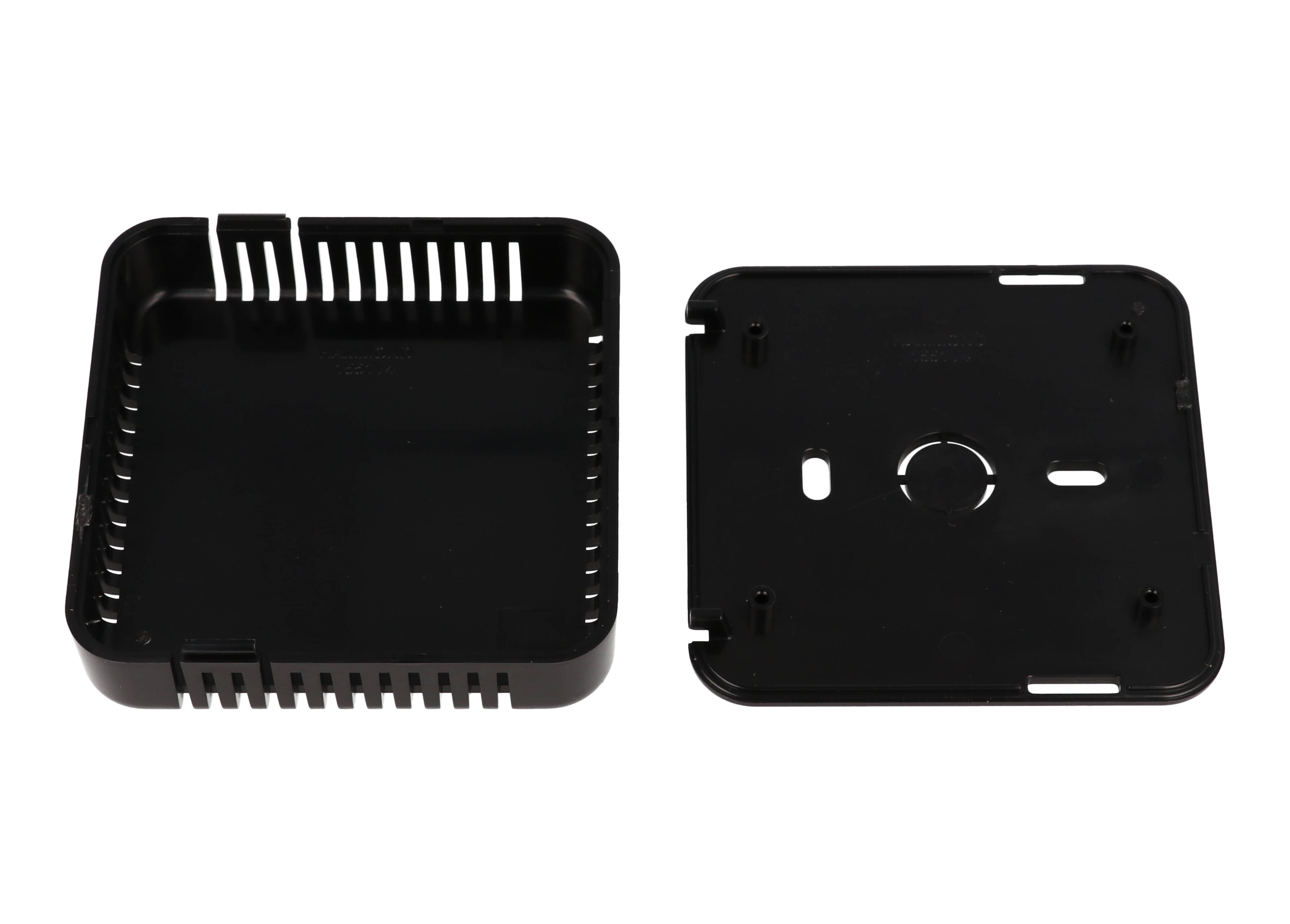 1551V4BK black vented square ABS snap-fit sensor enclosure with wall-mount base