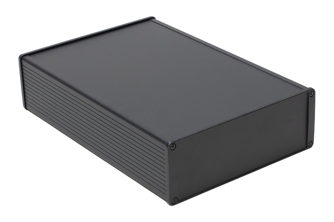 1457U2801EBK — Enclosure, extruded aluminum, 7.52 x 2.68 x 11.02, flanged end panels, 1457-EMI Series