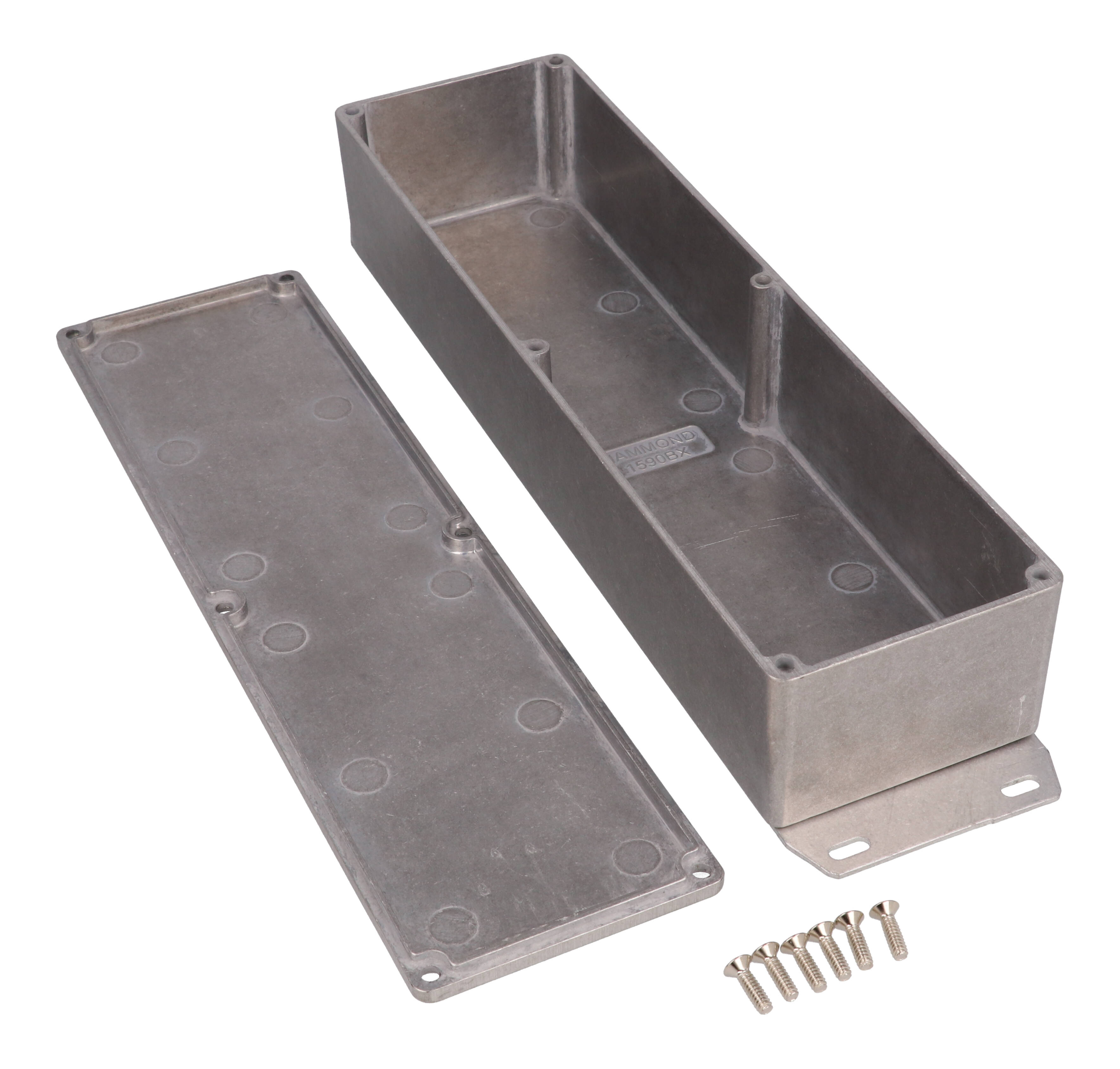 1590BXF long natural diecast aluminum enclosure with flanged bottom plate