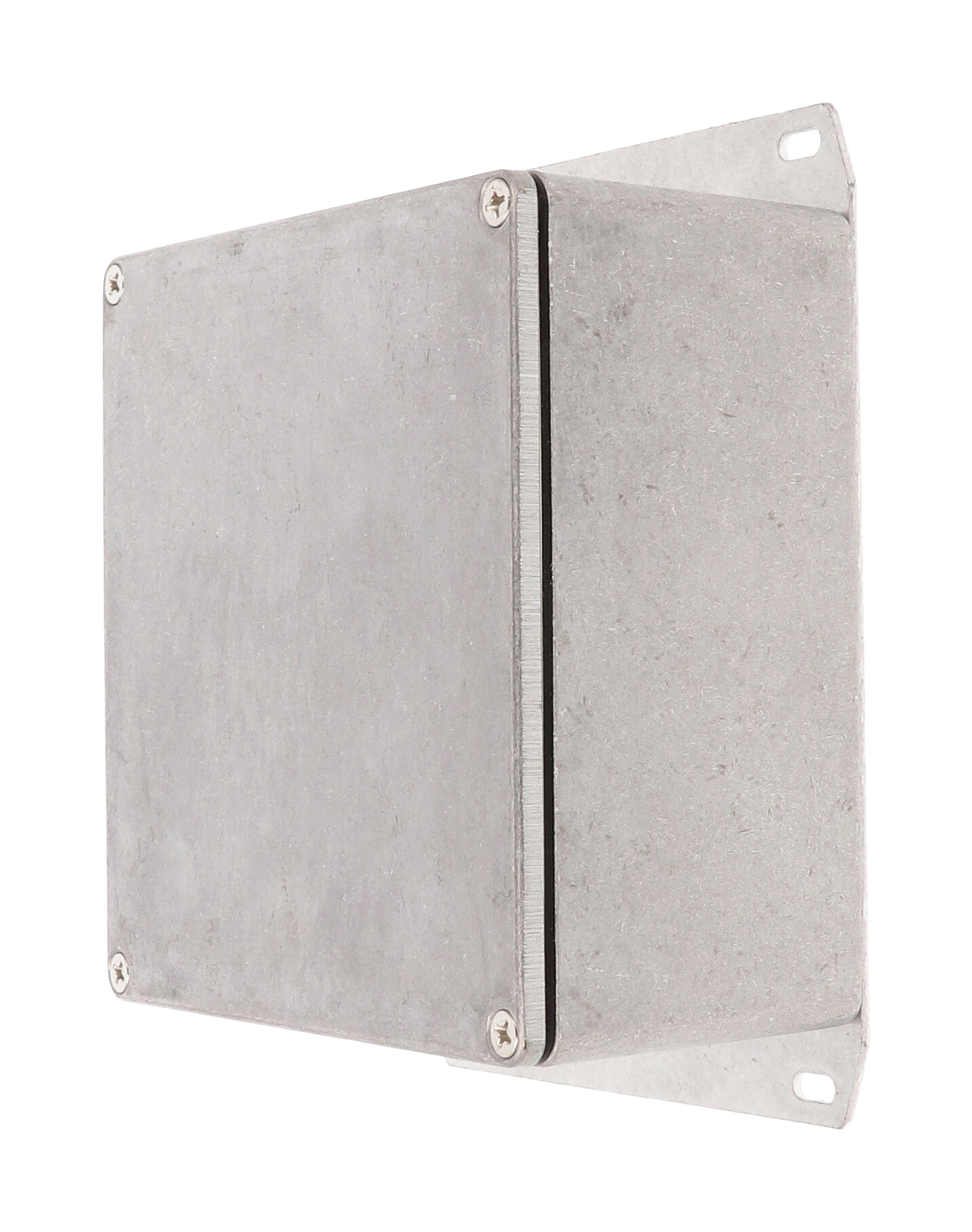 1590WUF natural aluminum watertight diecast aluminum enclosure with flanged bottom plate, 120 mm x 120 mm x 59 mm