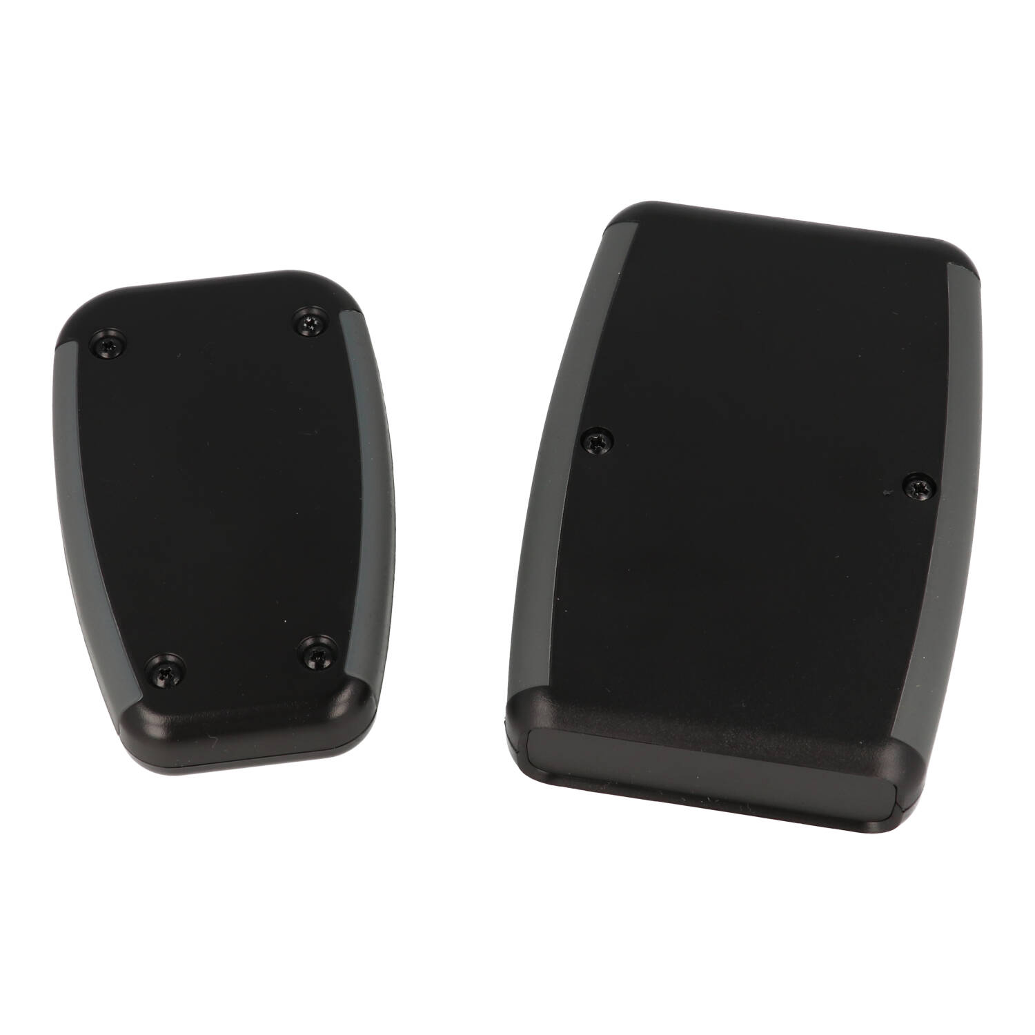 1553DBKBKBAT all-black handheld enclosure with black overmold and battery door — view 5