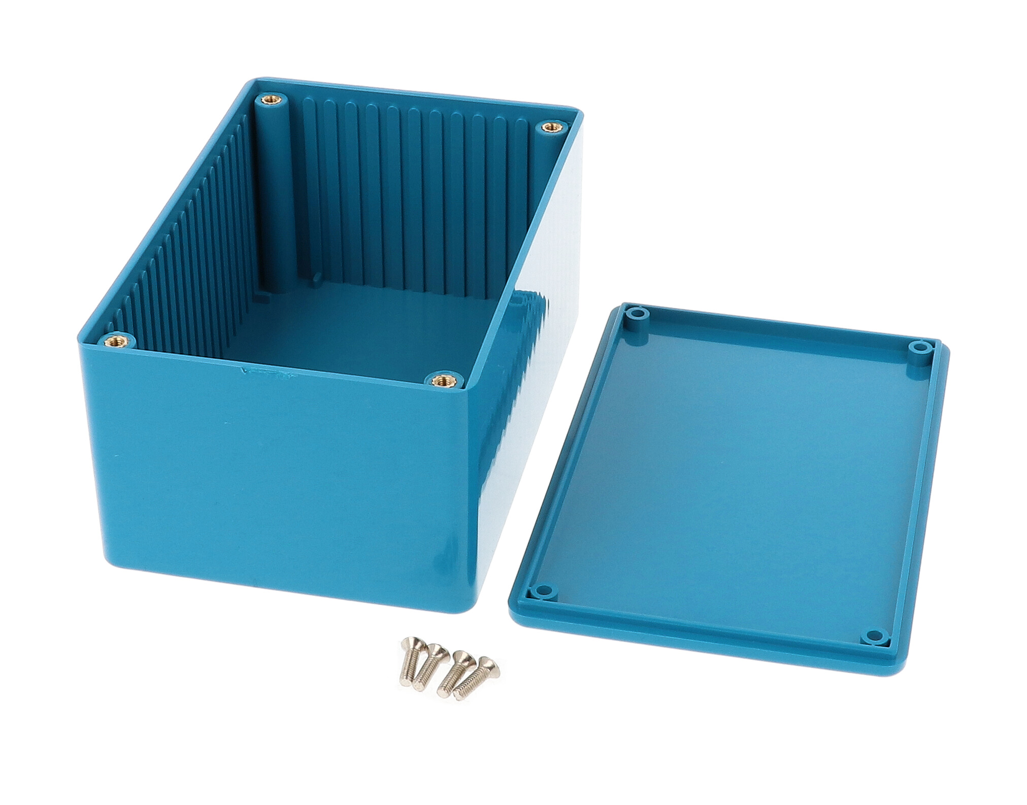 1591TBU trans. blue flame retardant ABS plastic enclosure with card guides, 120 x 80 x 59 mm