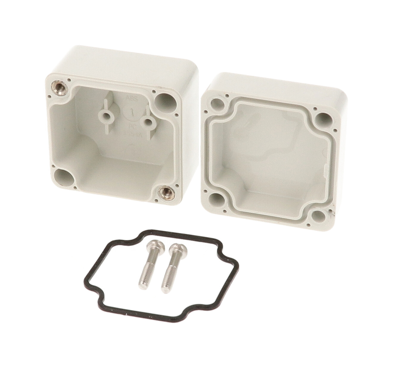 1555AGY light gray ABS watertight enclosure, 52 x 50 x 40 mm, with styled gasketed lid