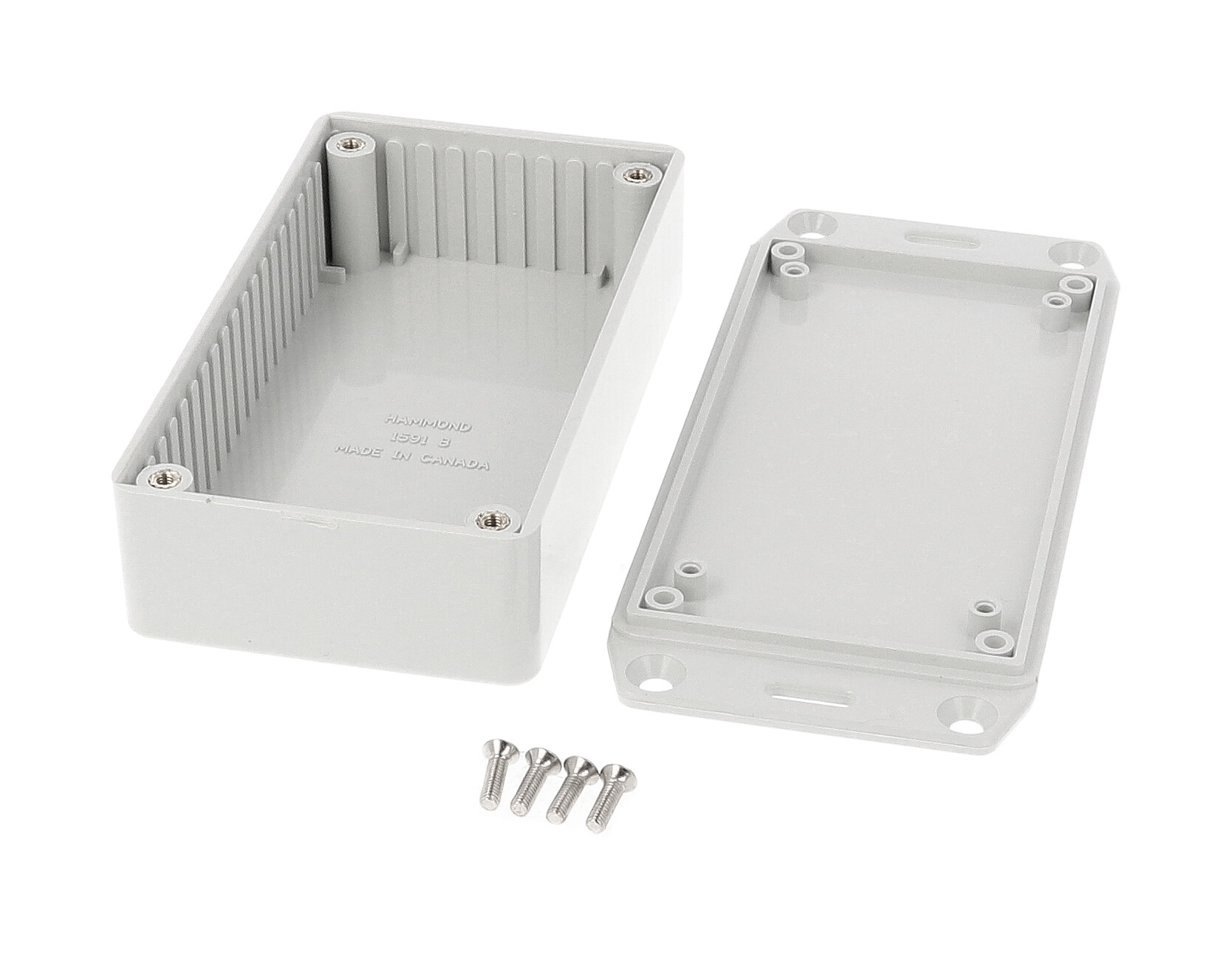 1591BFLGY light gray 112 x 62 x 31 mm ABS plastic flanged-lid enclosure with molded card guides