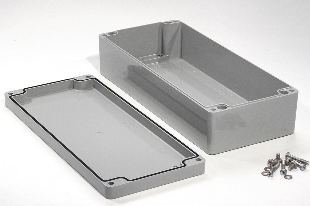 1590Z166GY smooth gray RAL 7001 diecast aluminum enclosure, 360 x 160 x 90 mm