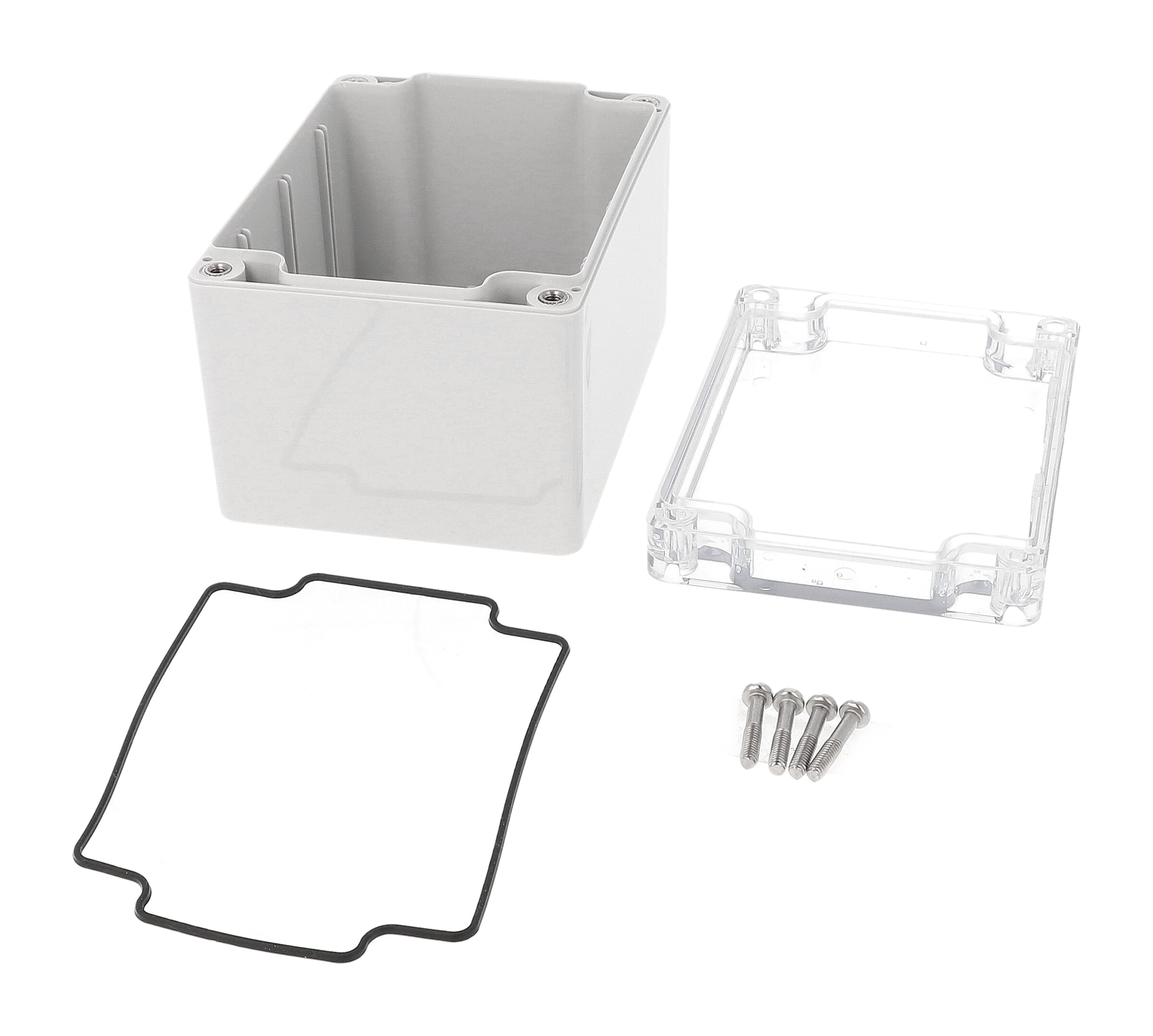 1554G2GYCL tall light gray polycarbonate enclosure with clear lid