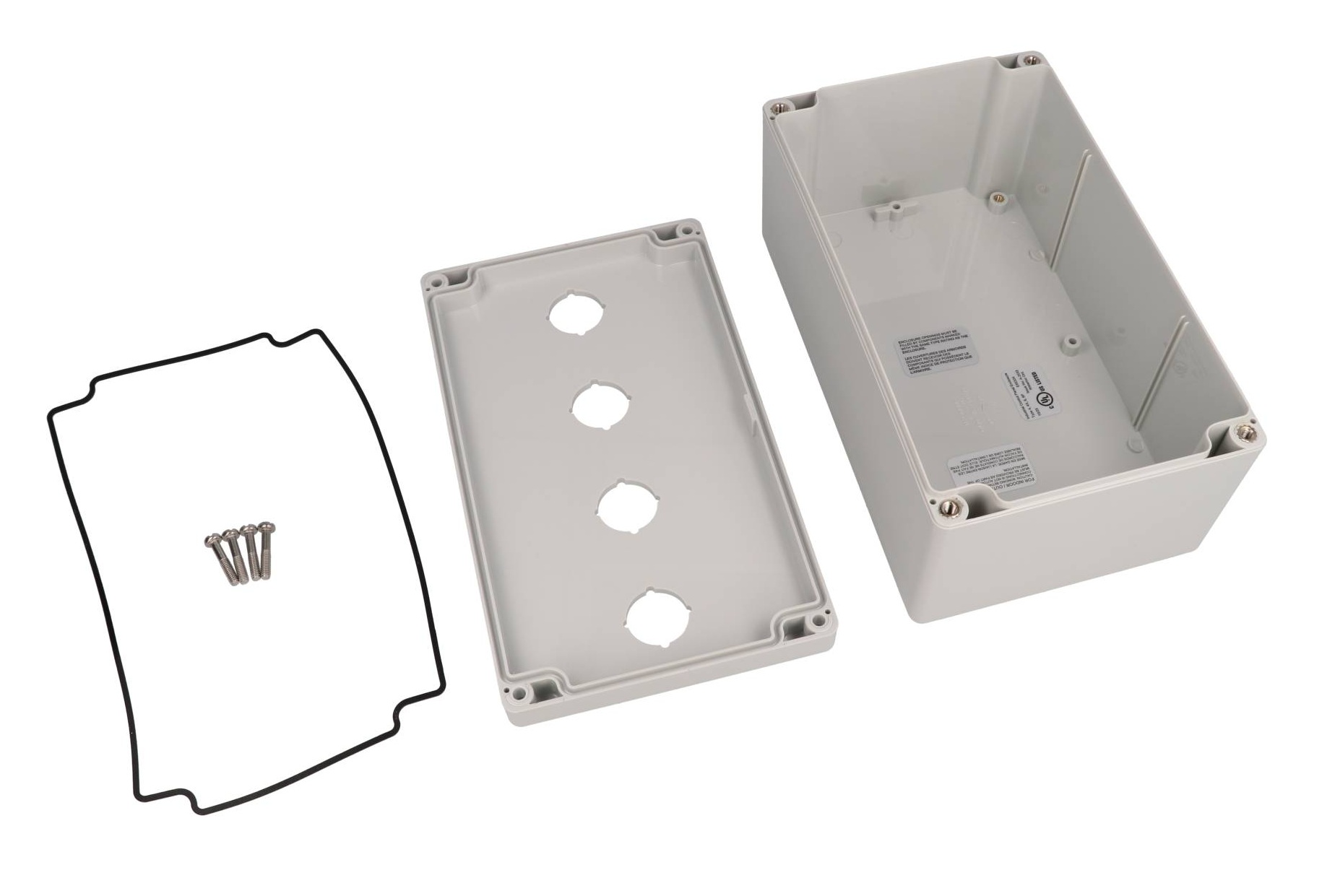 1554MPB4 four-hole light gray polycarbonate 22.5 mm pushbutton enclosure