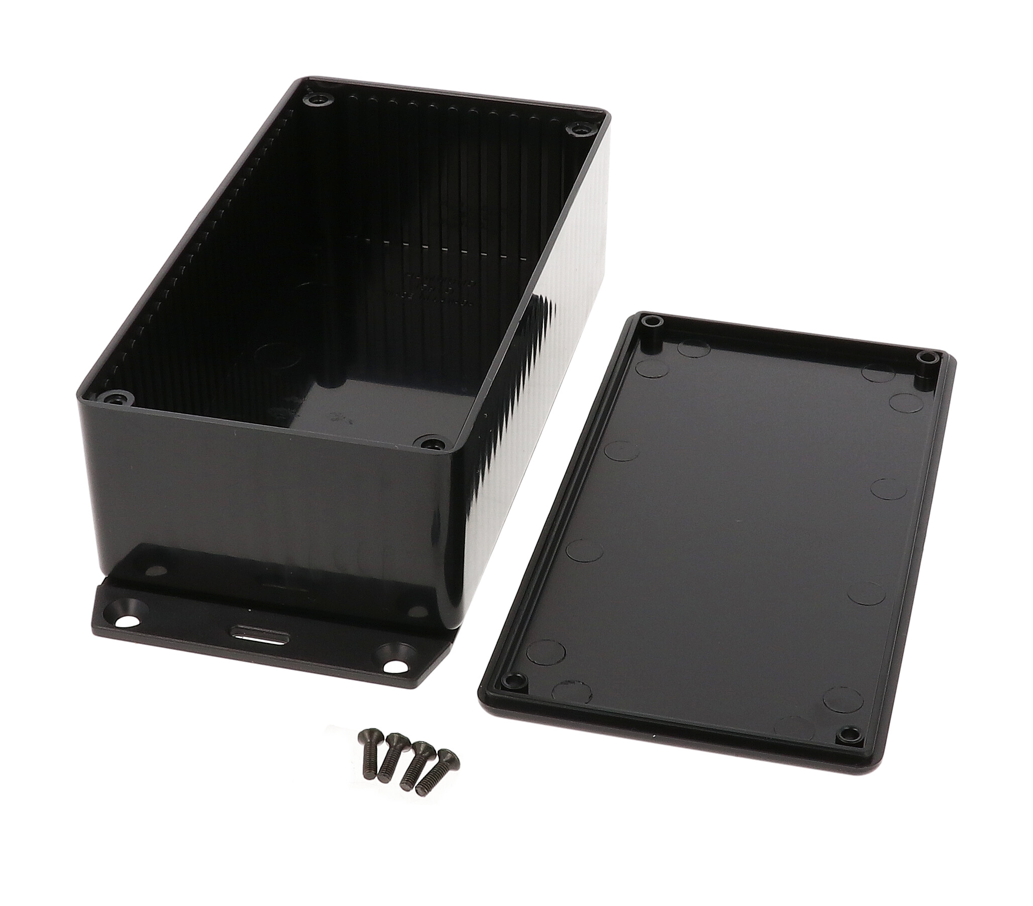 1591DF2SBK black general purpose ABS enclosure with bottom mounting flange