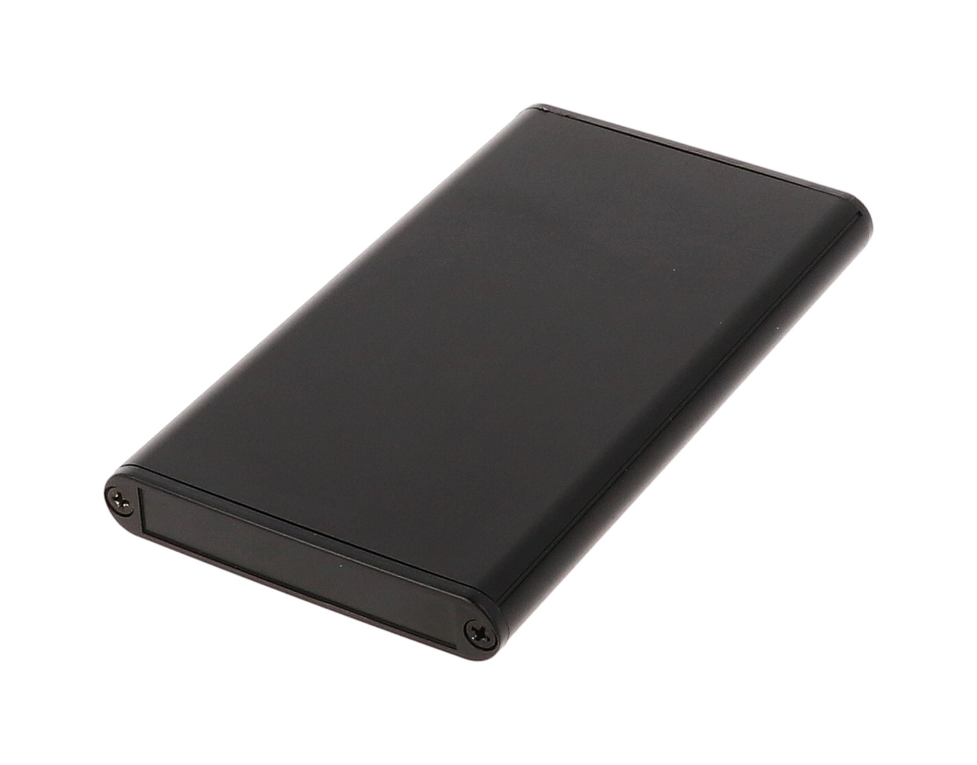 1455A1202BK black anodized extruded aluminum PC board enclosure, 120 x 70 x 12 mm, with black plastic end panels