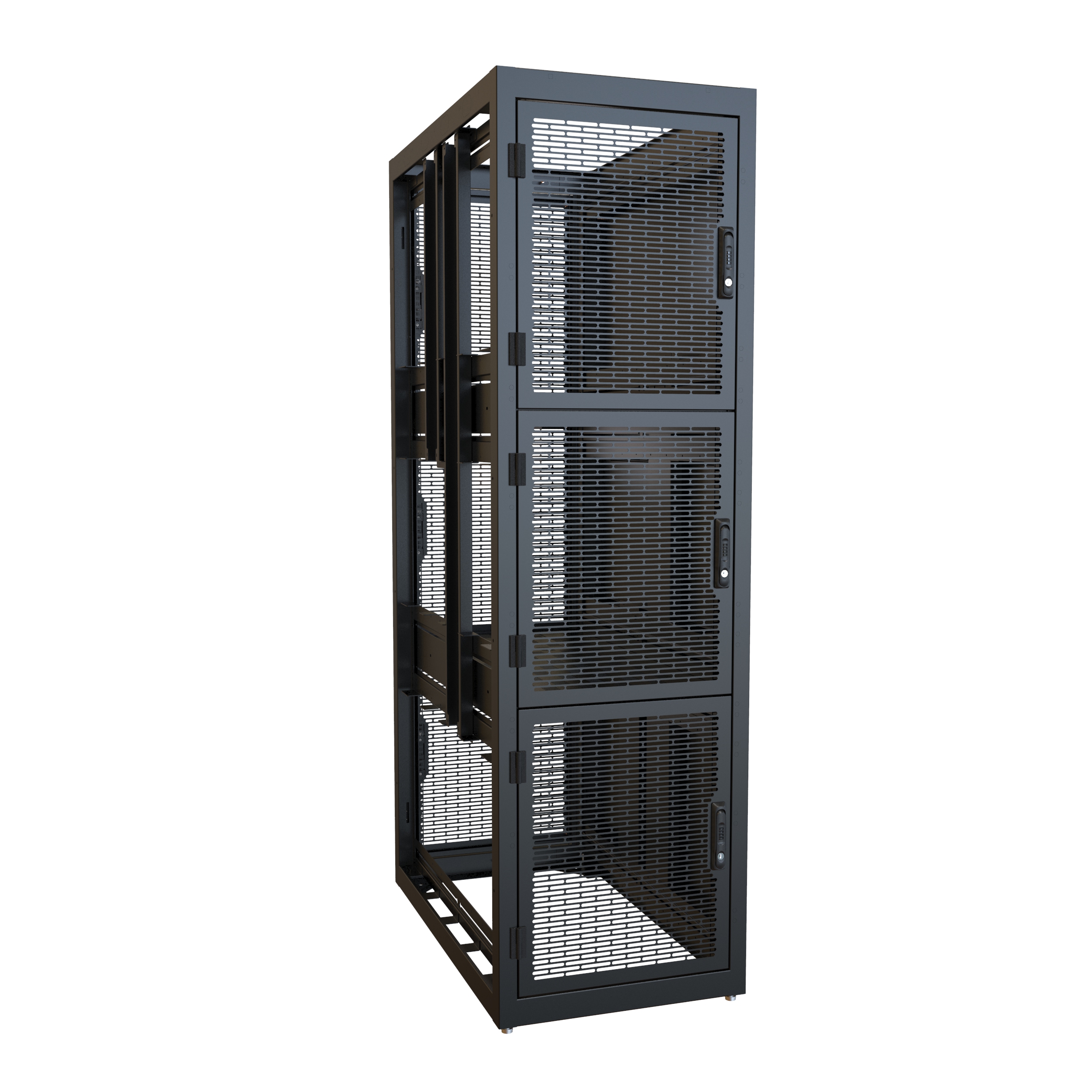 Hammond CLC3B42BK 3-bay colocation server rack cabinet in RAL9005 black with perforated locking doors, 83.02 x 24 x 42 in, 14U per bay