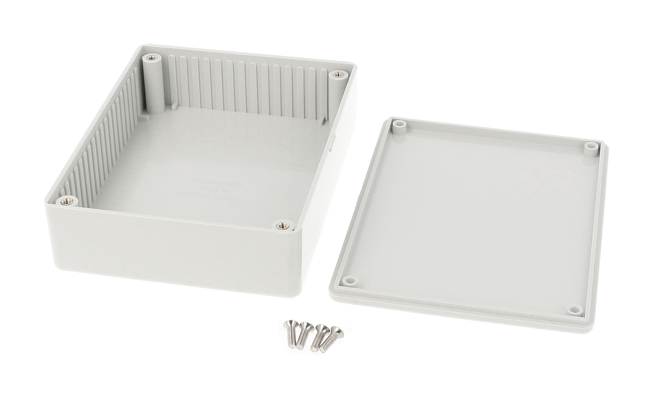 1591GGY light gray flame retardant ABS enclosure with lid, 121 x 94 x 34 mm
