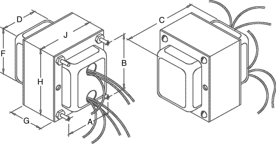 270EX 118 VA high voltage plate and filament transformer, vertical (X) enclosed chassis mount, 550V C.T. @ 144mA secondary — view 4