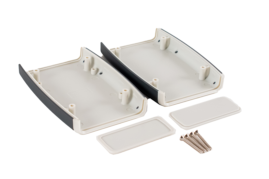 1553CXGY grey dual end panel handheld enclosure with grey overmold