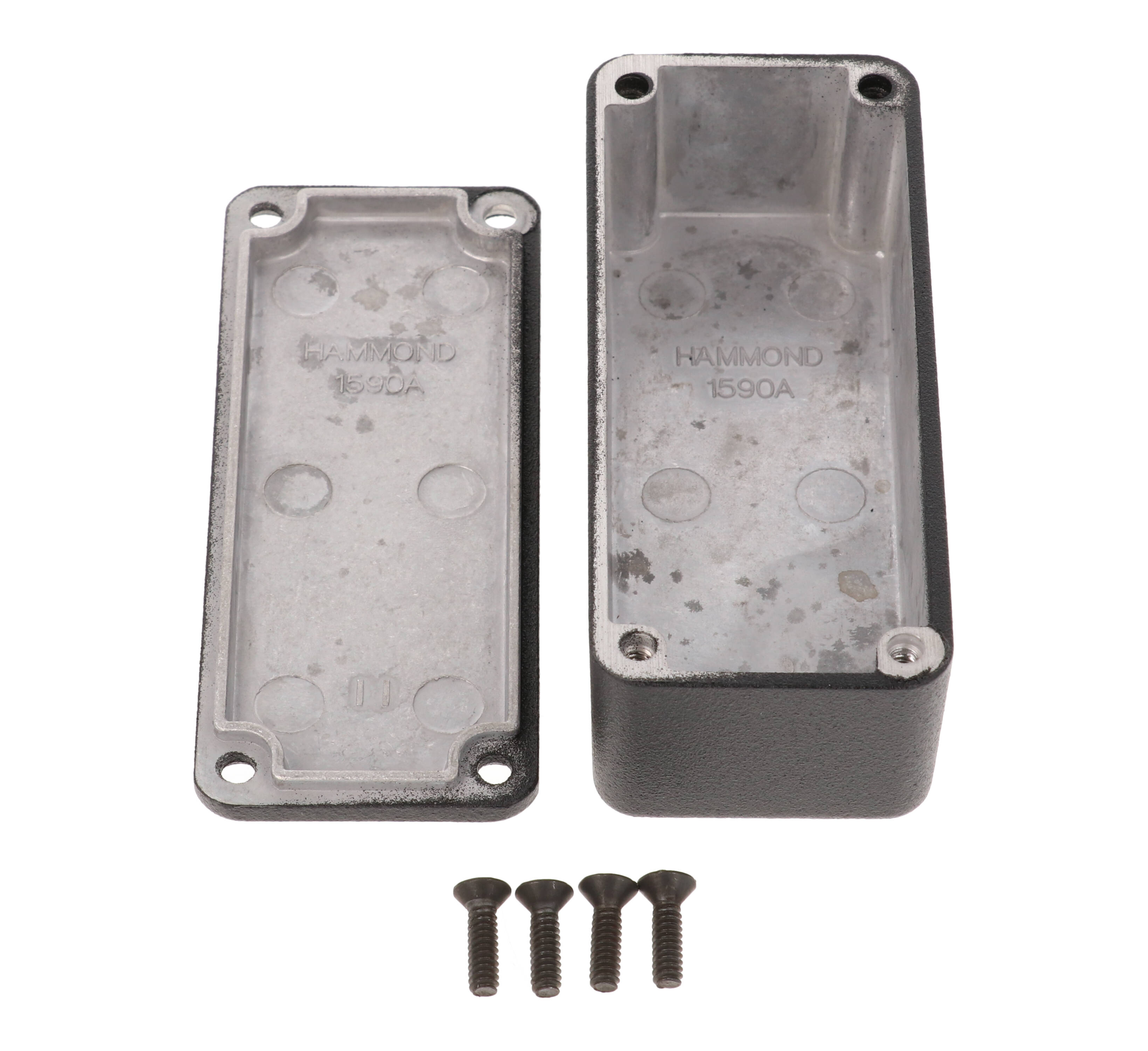 Hammond 1590ABK textured black 1590A diecast aluminum enclosure with lid and cover screws