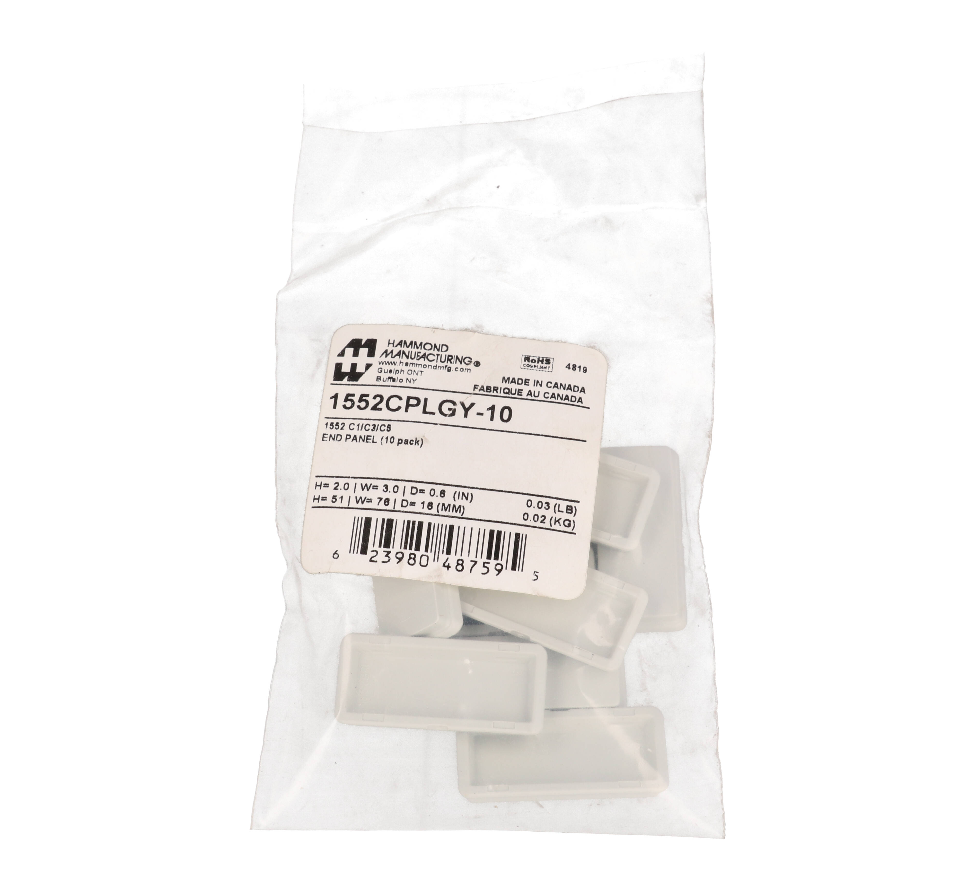1552CPLGY-10 pack of gray ABS replacement end panels for 1552 size C hand-held enclosures