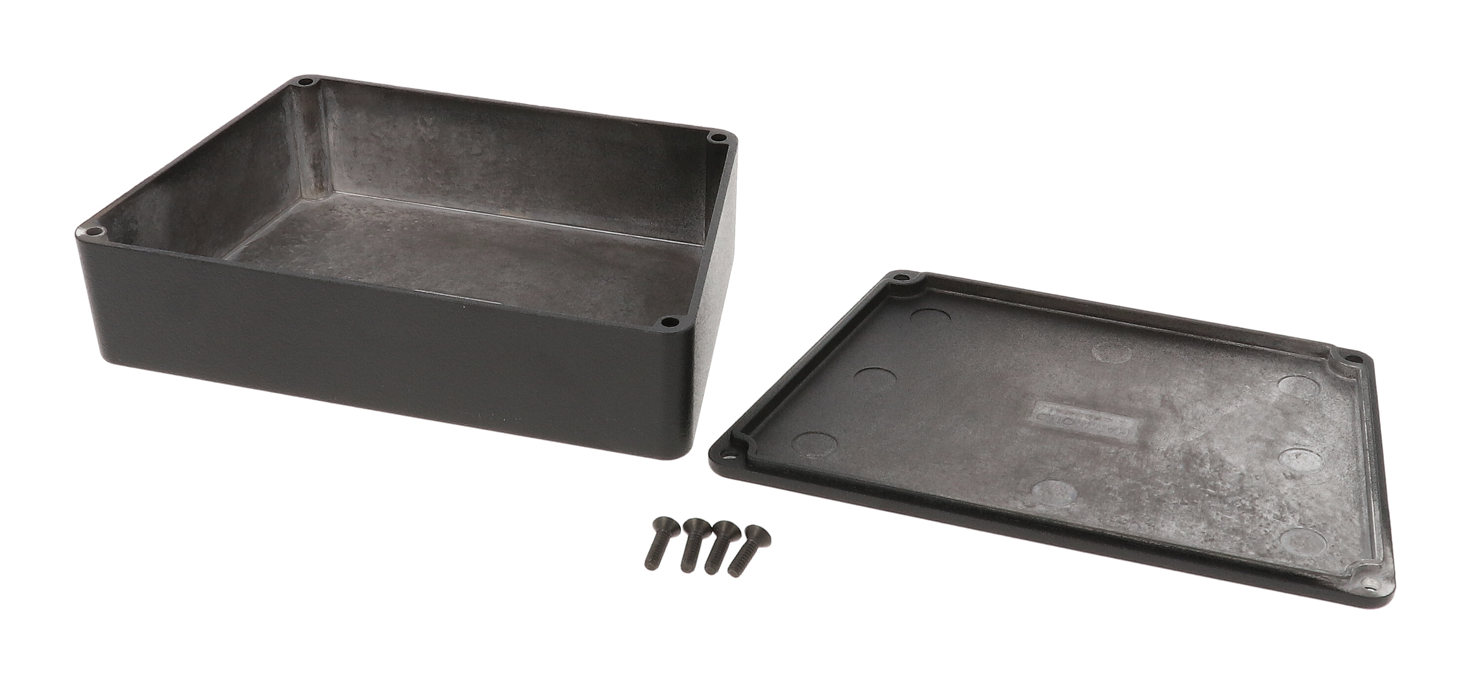 1590TRPCBK black wide trapezoid diecast aluminum enclosure