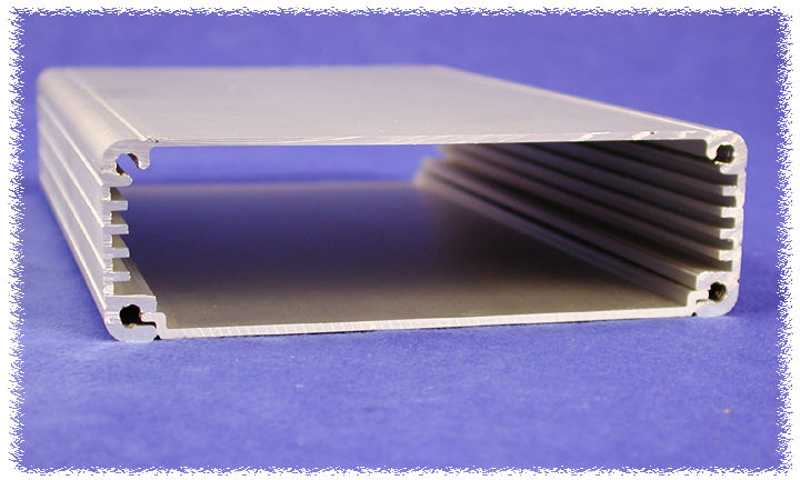 1455L1602 clear anodized extruded aluminum PC board enclosure, 160 x 103 x 30.5 mm, with black plastic end panels