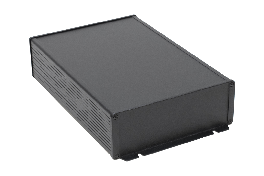 1457U2802EBK — Enclosure, extruded aluminum, 7.52 x 2.68 x 11.02, flanged end panels, 1457-EMI Series