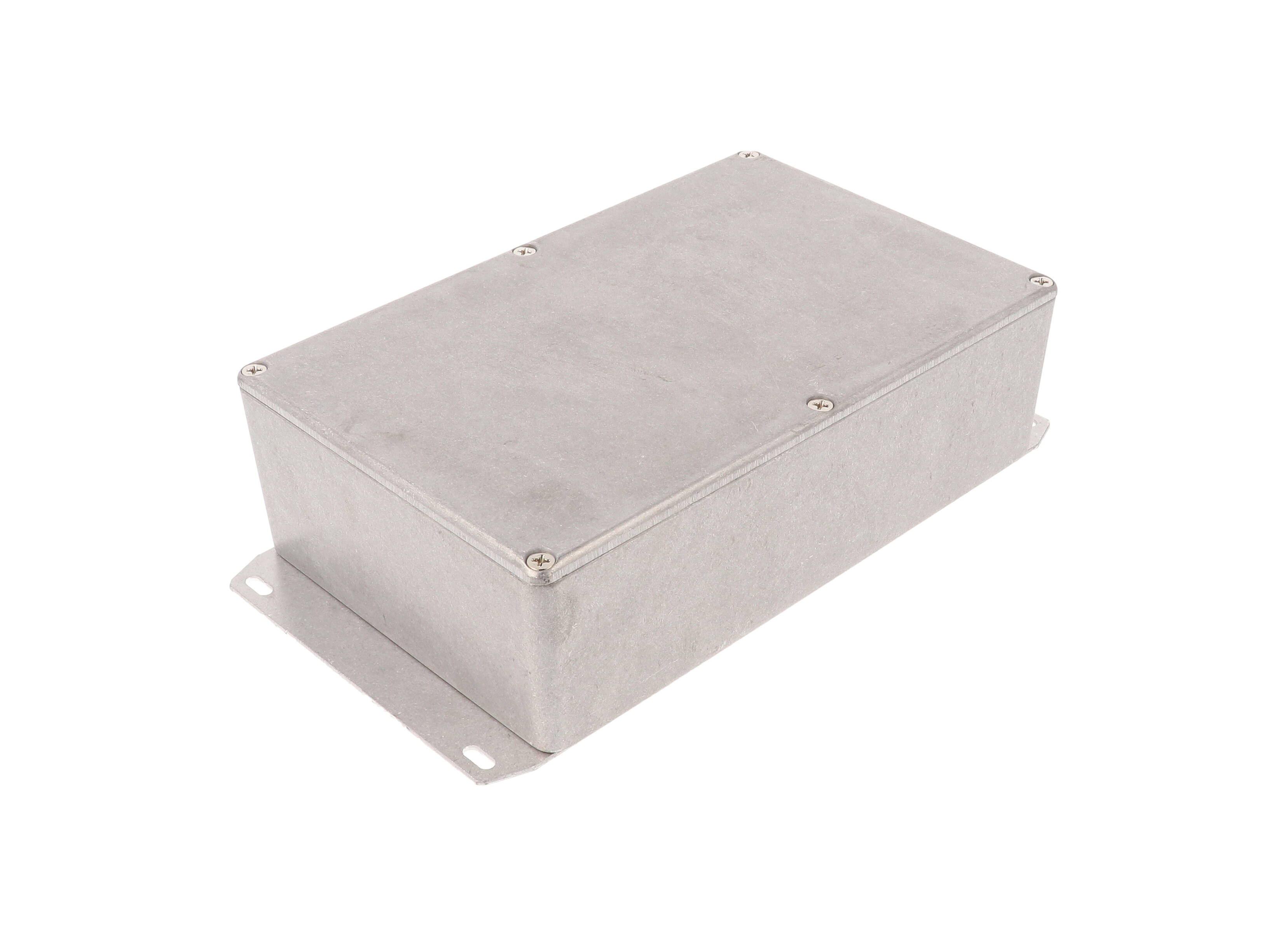 1590DF natural diecast aluminum enclosure with welded flanged bottom plate, 188 x 119 x 56 mm