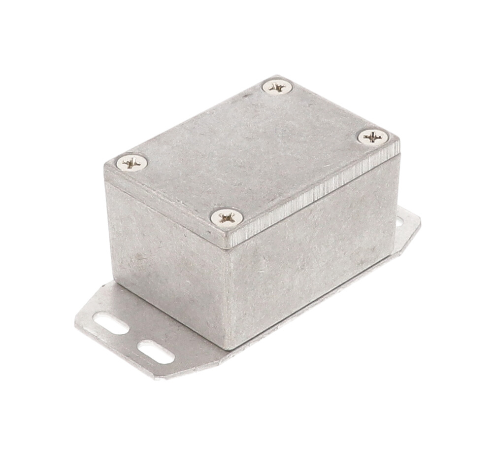 1590HF small natural diecast aluminum enclosure with flanged bottom plate, 53 x 38 x 31 mm