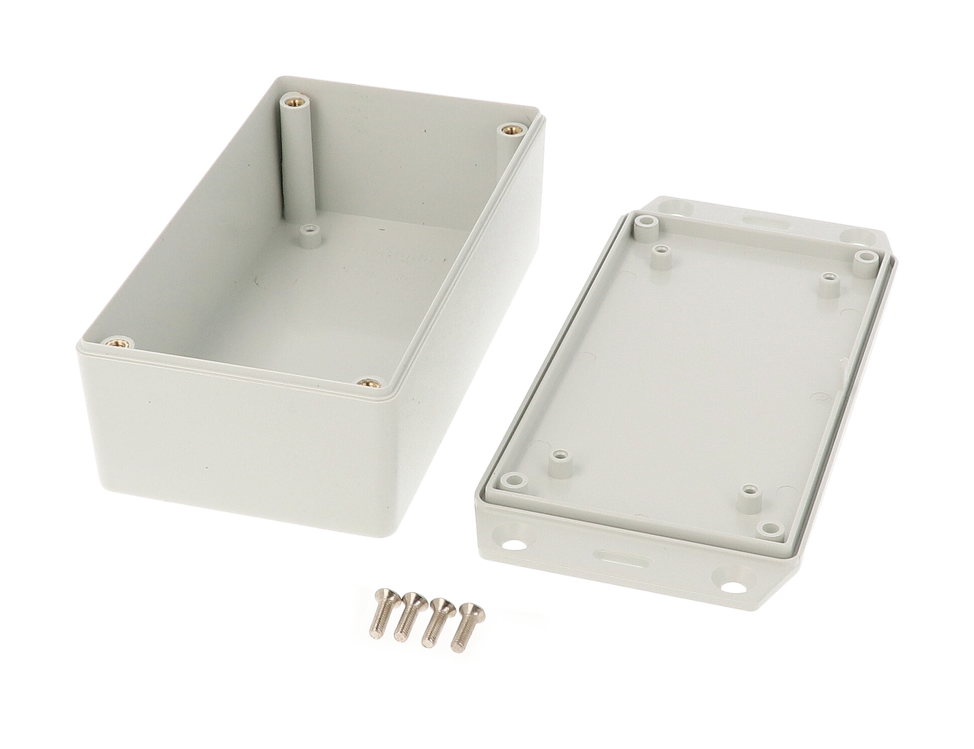 1591XXCFLGY gray ABS plastic enclosure with flanged lid, 4.76 in x 2.64 in x 1.57 in