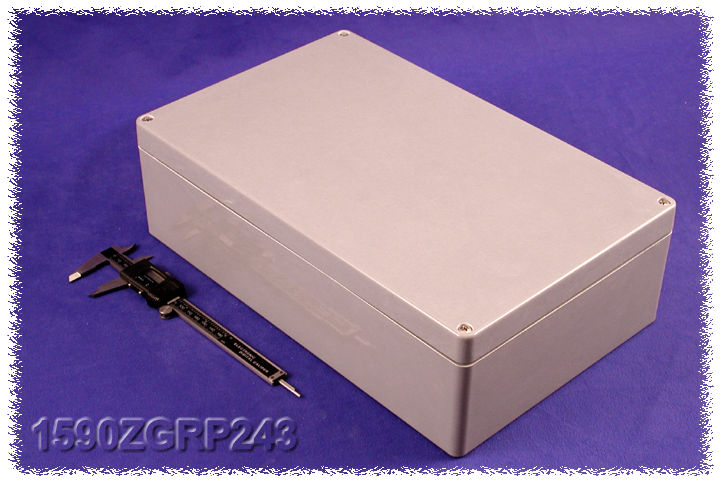 1590ZGRP243 large gray fiberglass enclosure 400 x 250 x 120 mm with gasketed lid