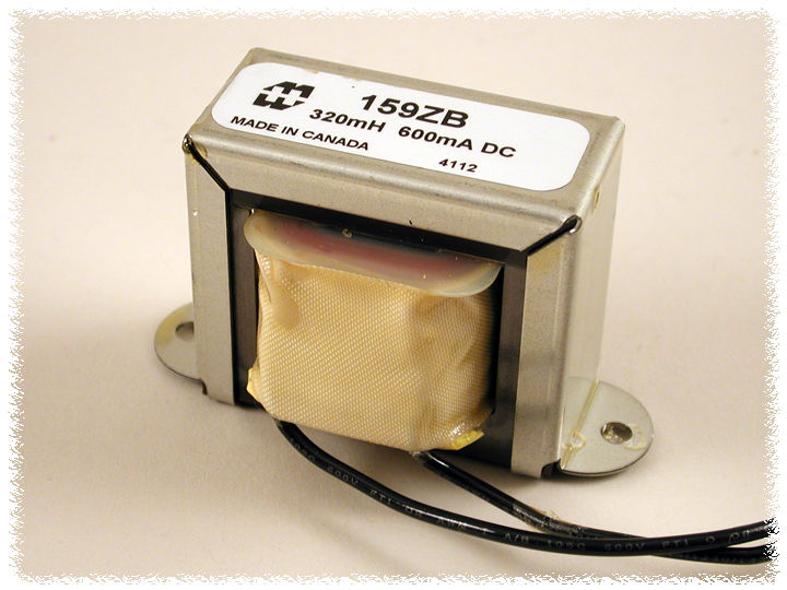 159ZB — DC reactor, filter choke, open channel mount, inductance 320mH, DC current 600 ma.