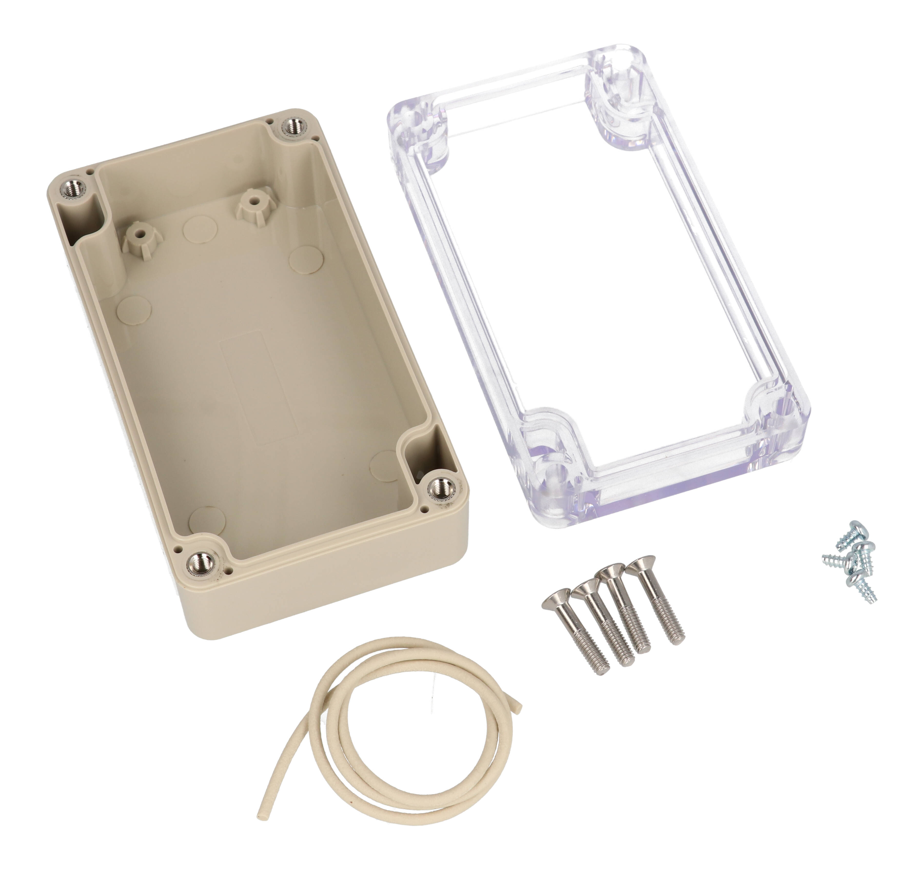 RZ0304C beige ABS water-tight enclosure with clear polycarbonate lid, 115 x 65 x 40 mm