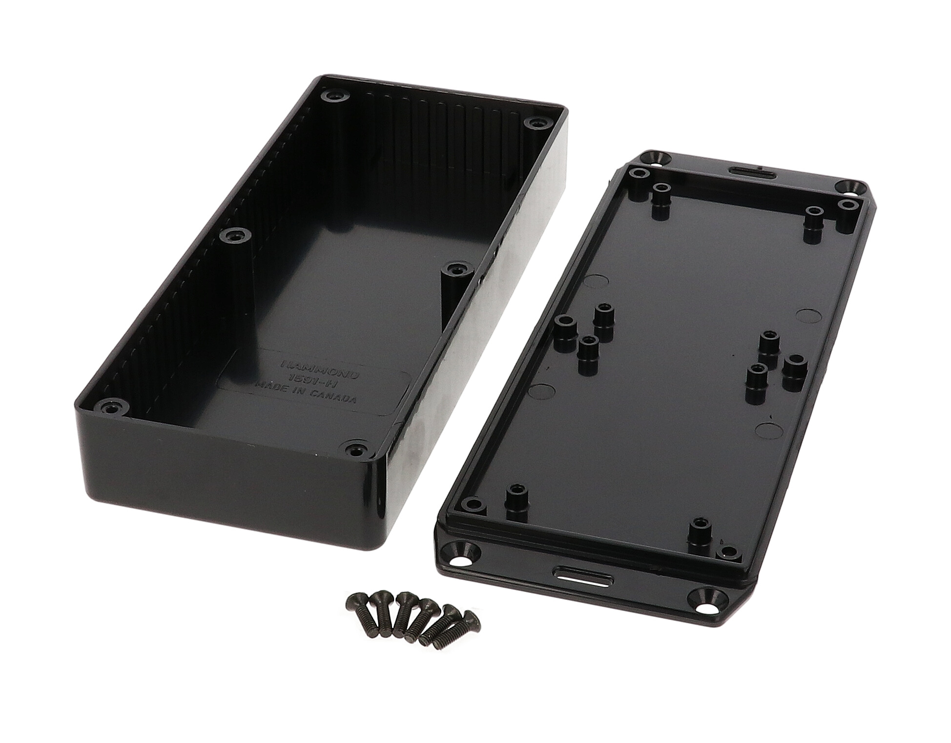 1591HSFLBK black general purpose ABS enclosure with flanged mounting lid