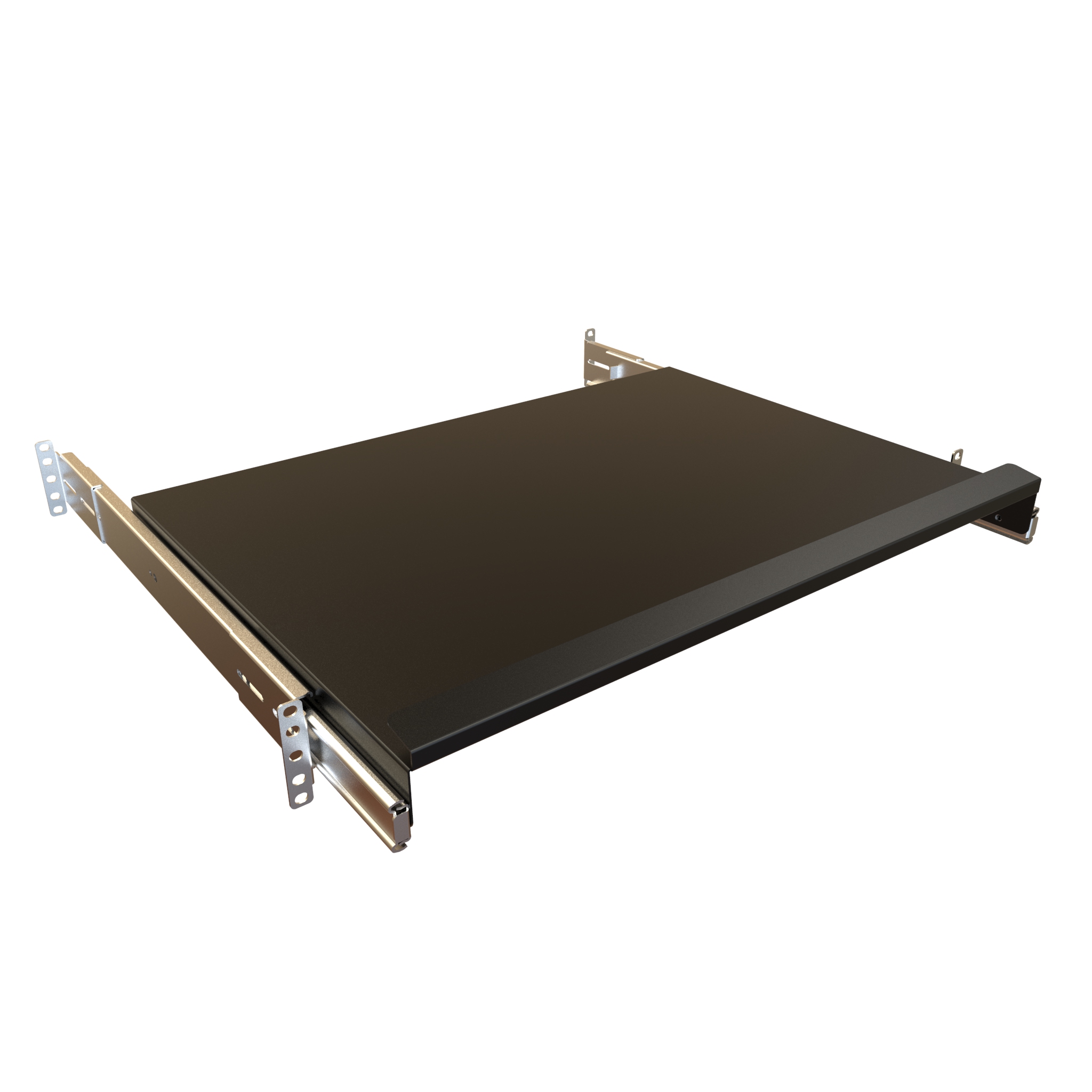 Hammond RAKS19BK1 2U black steel sliding keyboard drawer for 19-inch racks, shelf extended on ball-bearing slides