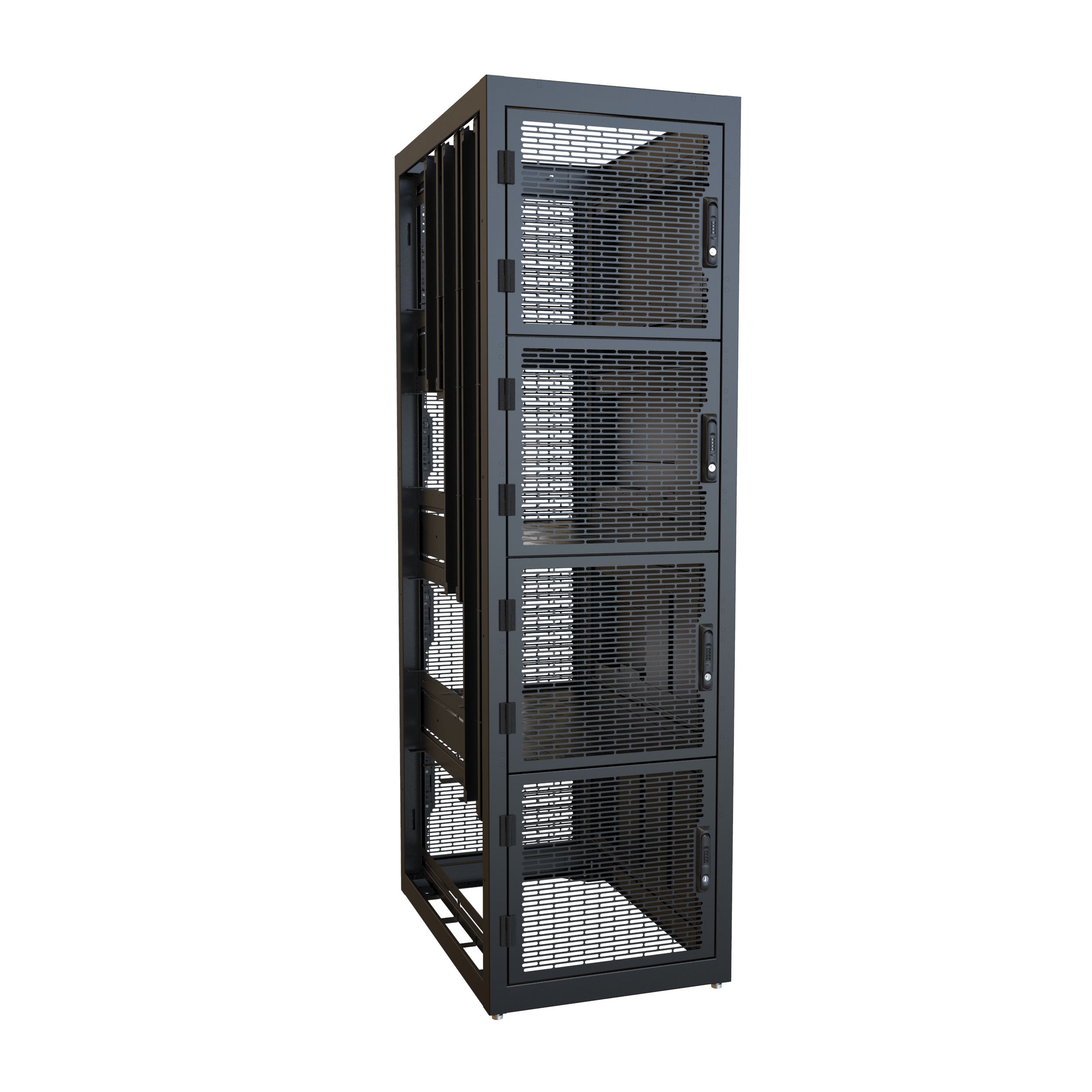Hammond CLC4B36BK 4-bay colocation server rack cabinet in RAL9005 black with four perforated locking doors, 83.02 x 24 x 36 in
