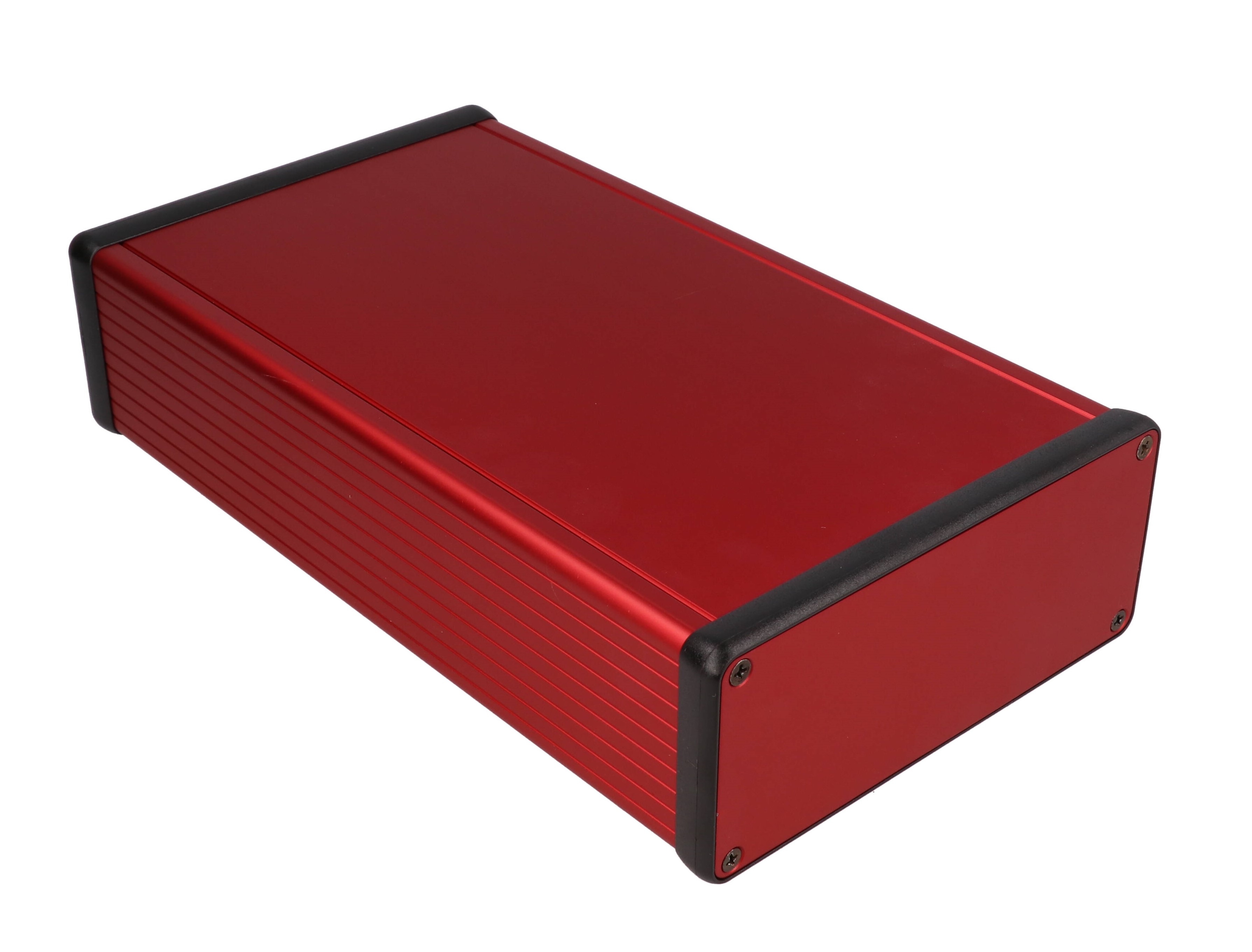 1455Q2201RD — red extruded aluminum enclosure w/ metal end panels