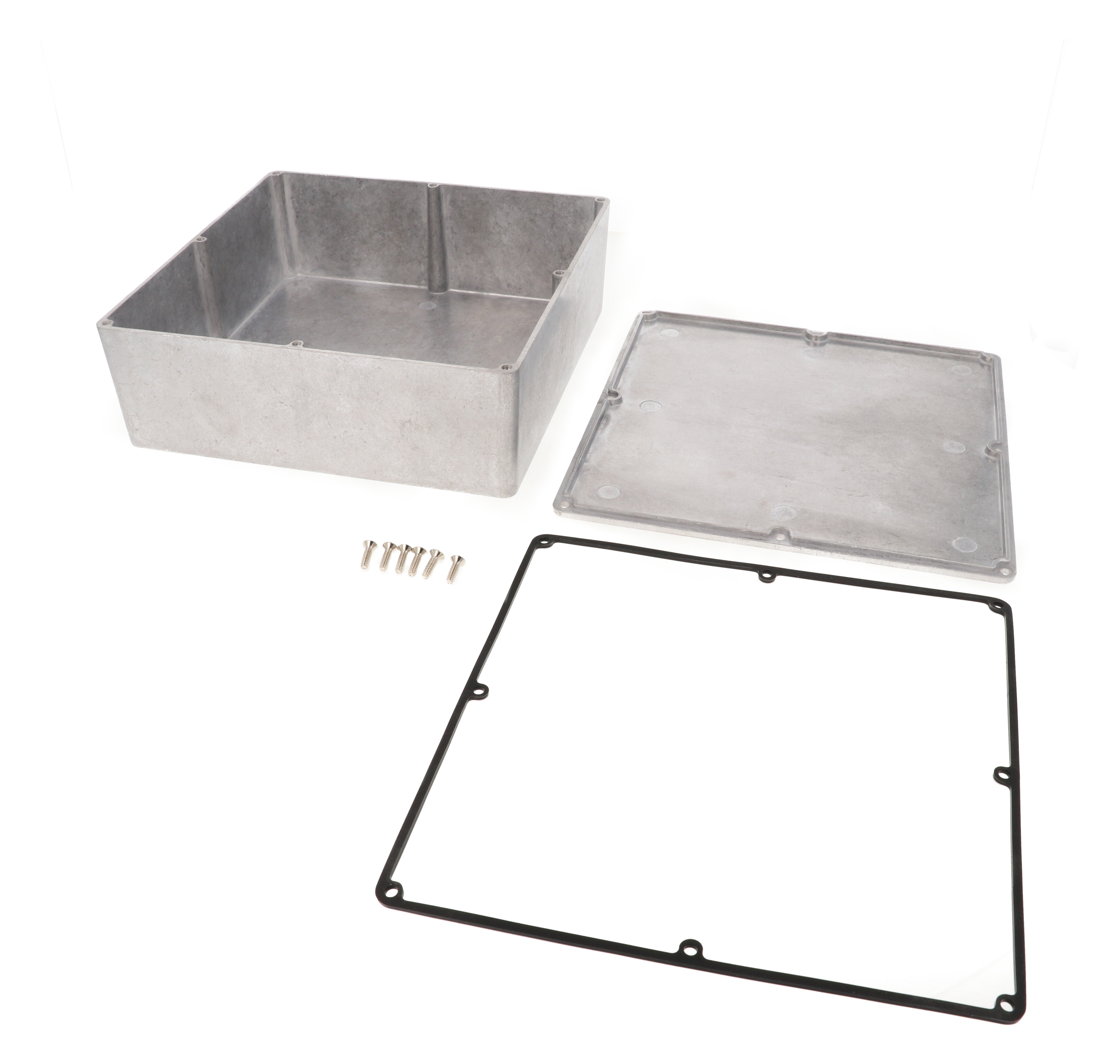 1590WF natural aluminum square watertight 1590F diecast aluminum enclosure, 188 x 188 x 67 mm, no mounting flanges