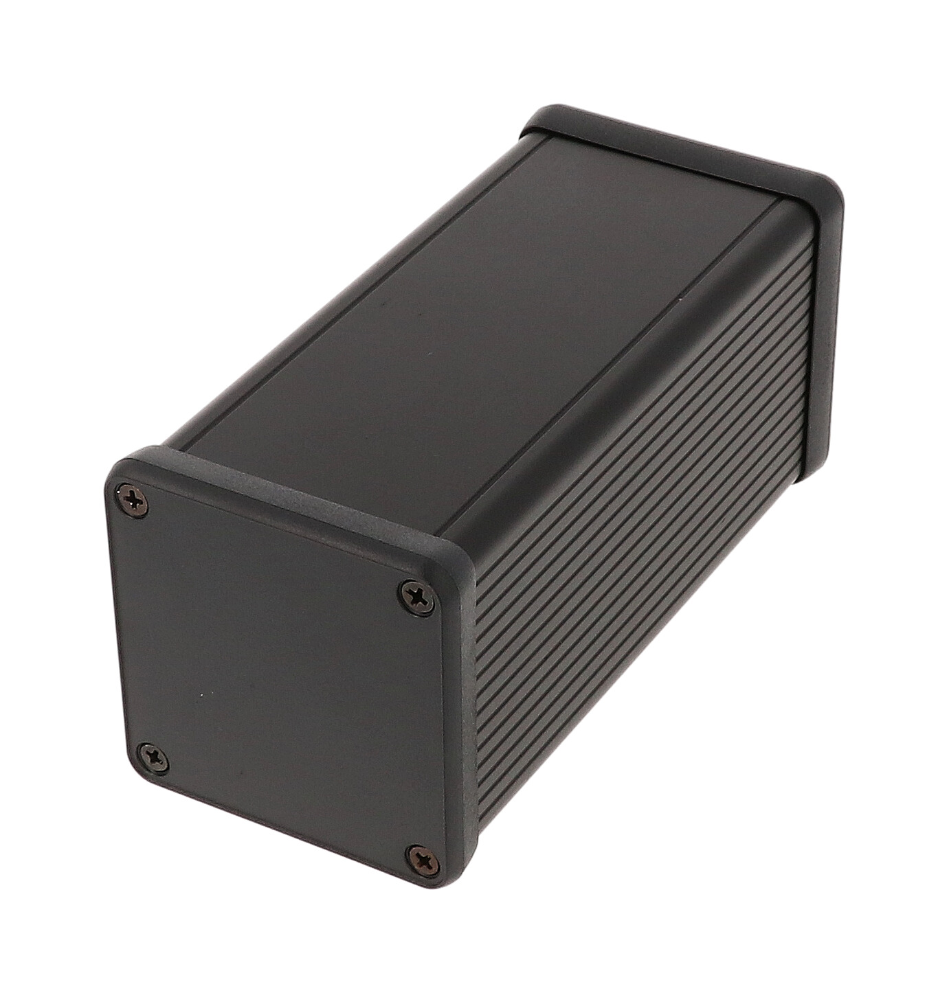 1455CS1202BK black anodized 120 x 54 x 54 mm square extruded aluminum enclosure with closed black plastic end panels