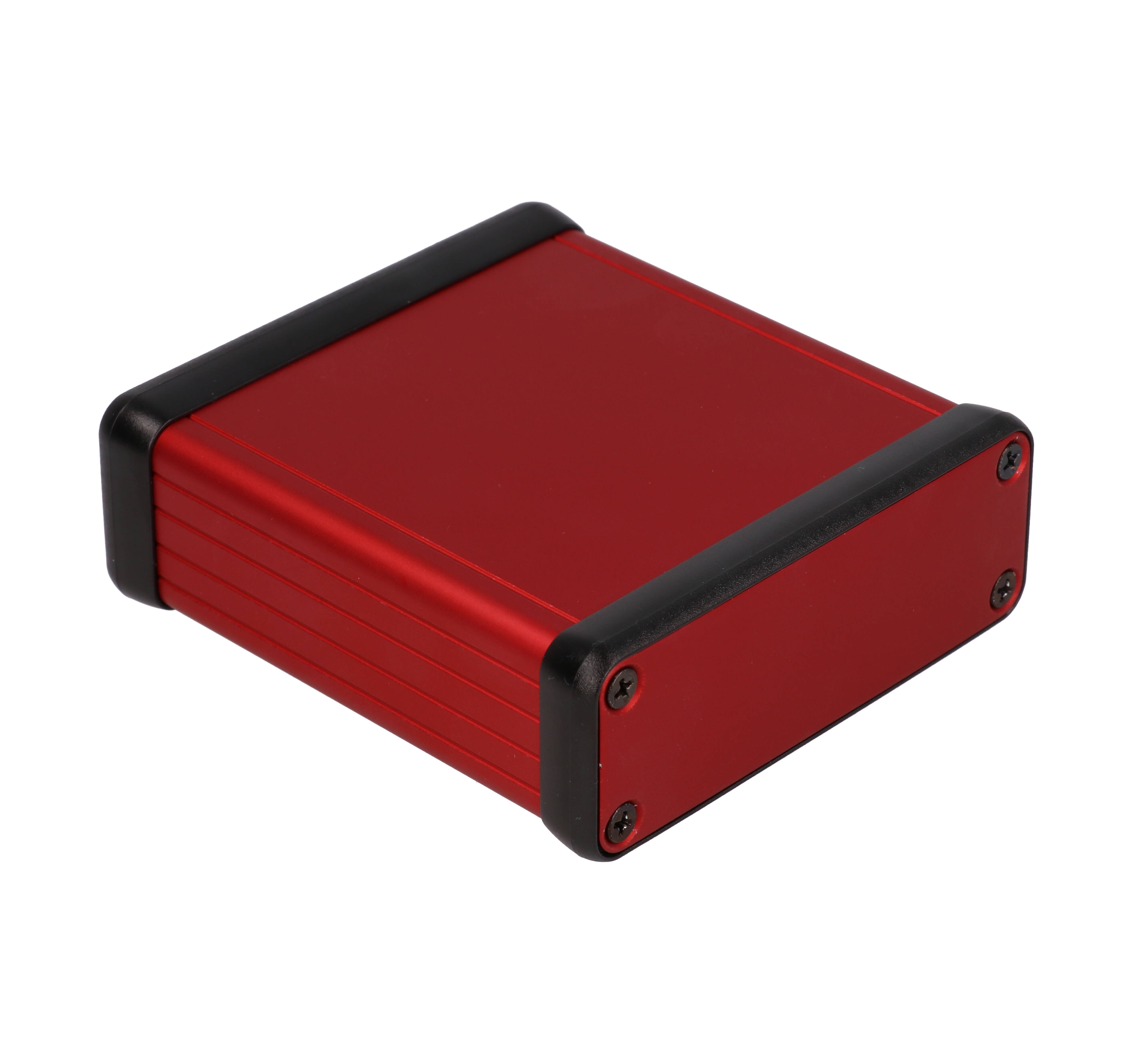1455J801RD — extruded red aluminum enclosure w/ metal end panels