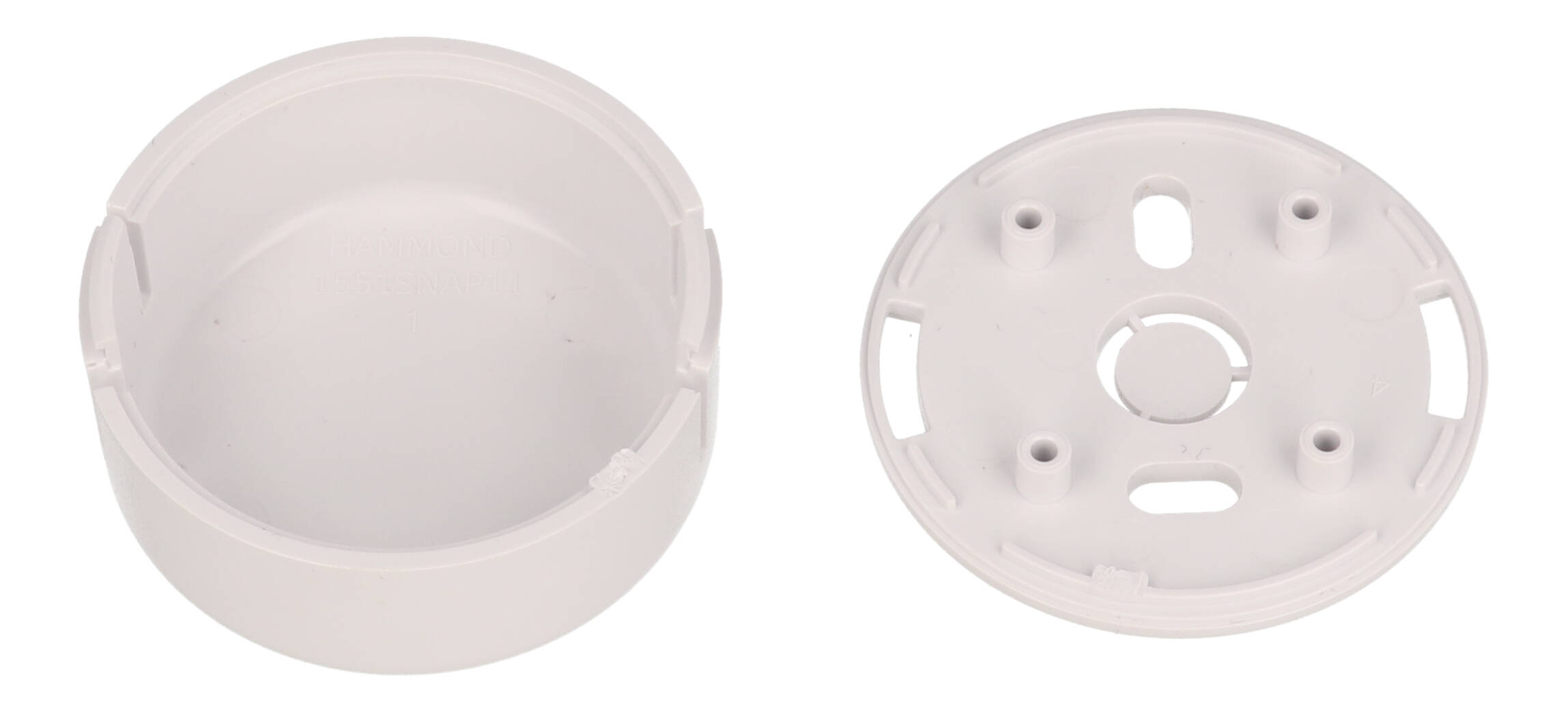 1551SNAP11WH white round ABS snap-fit miniature enclosure, 45 mm diameter x 20 mm