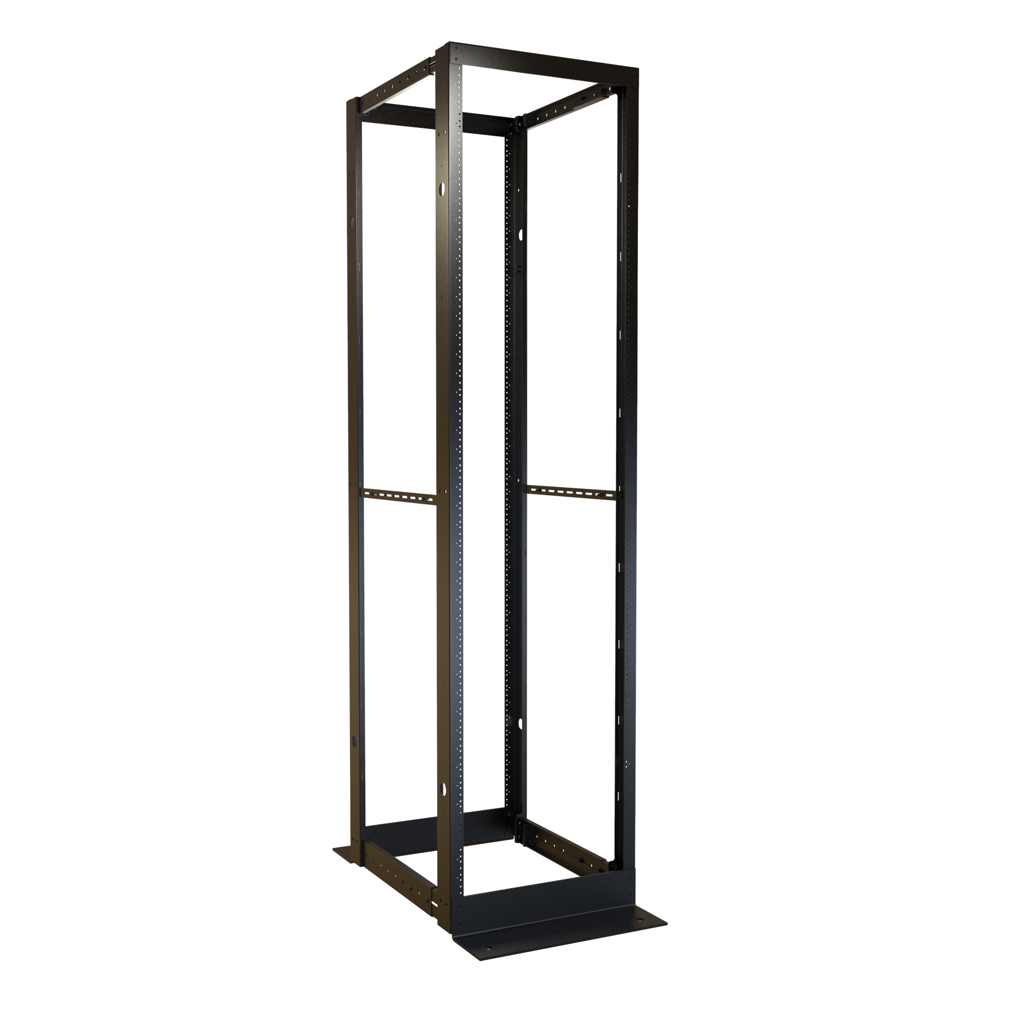 Hammond DC4R24 24U four-post open frame rack in RAL9005 black with adjustable 24 to 36 inch depth and 19 inch square-hole EIA rails — view 16