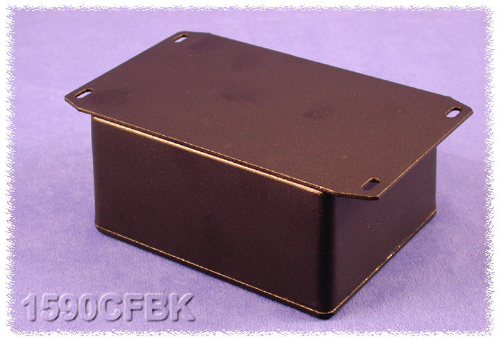 1590CFBK textured black diecast aluminum enclosure with welded flanged bottom plate