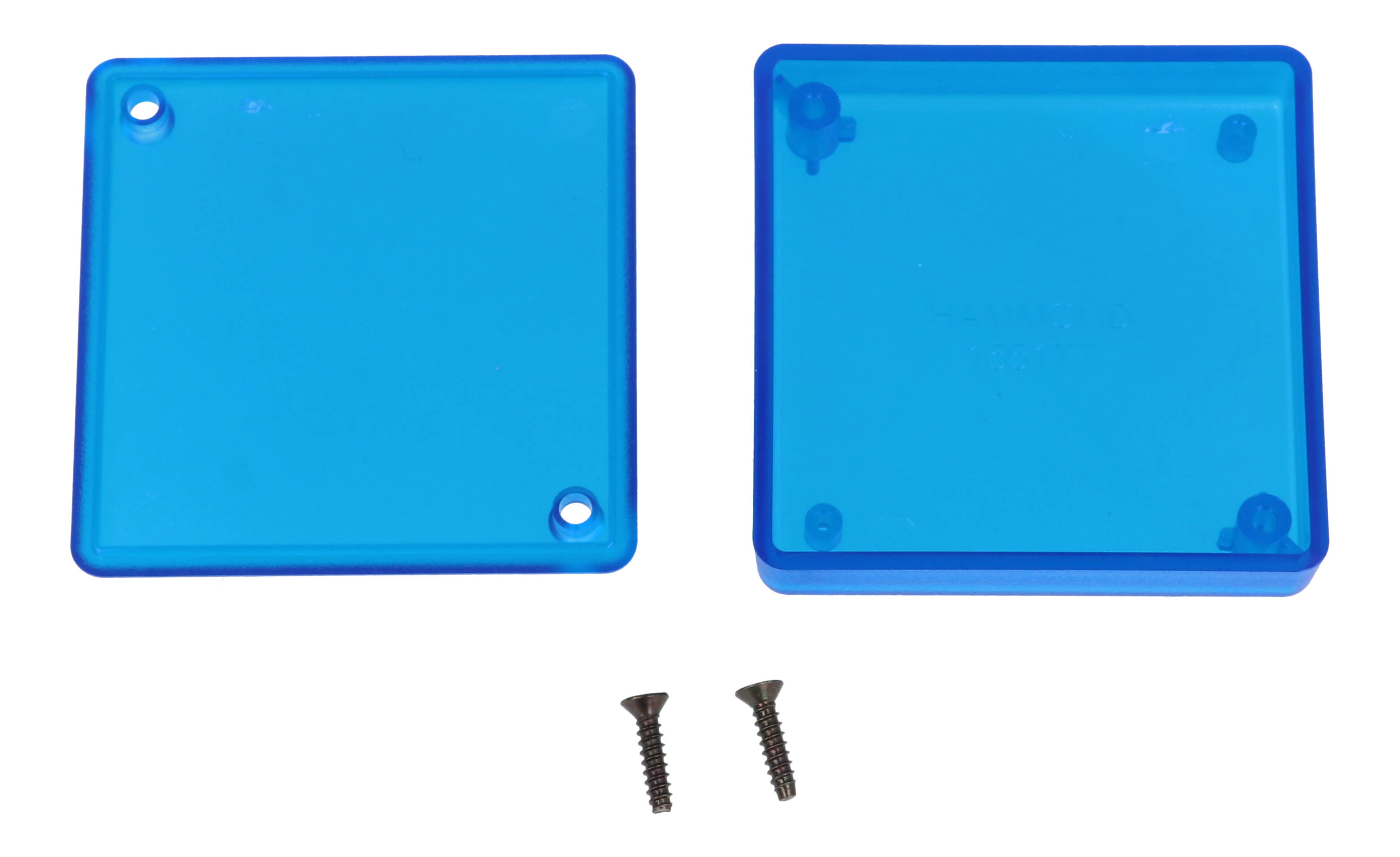 1551TTTBU translucent blue ABS miniature enclosure, 60 x 60 x 15 mm