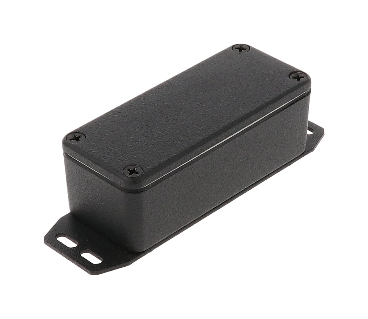 1590WAFBK textured black watertight diecast aluminum enclosure with flanged bottom plate