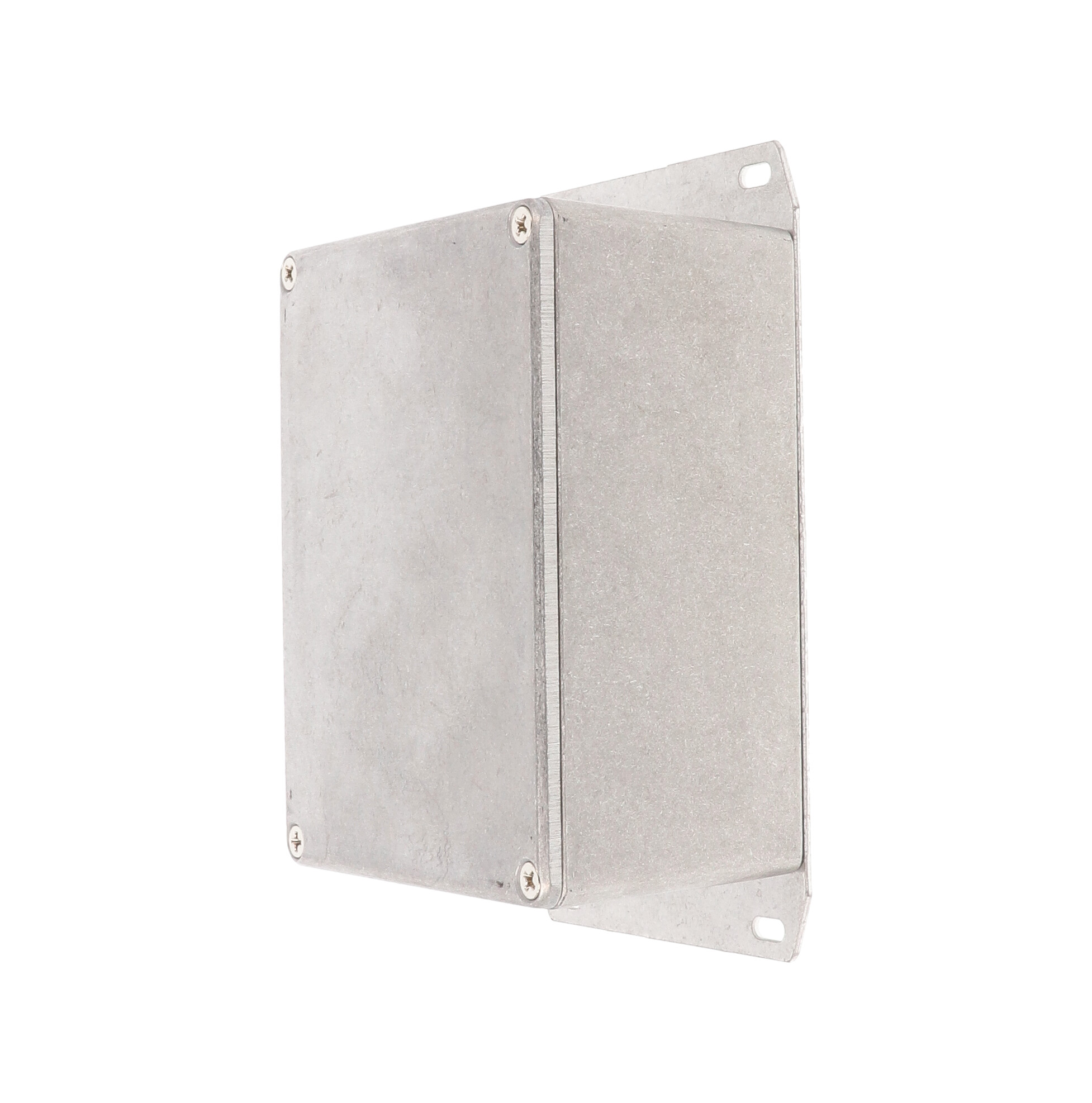 1590CF natural diecast aluminum enclosure with welded flanged bottom plate, 119 x 94 x 56 mm
