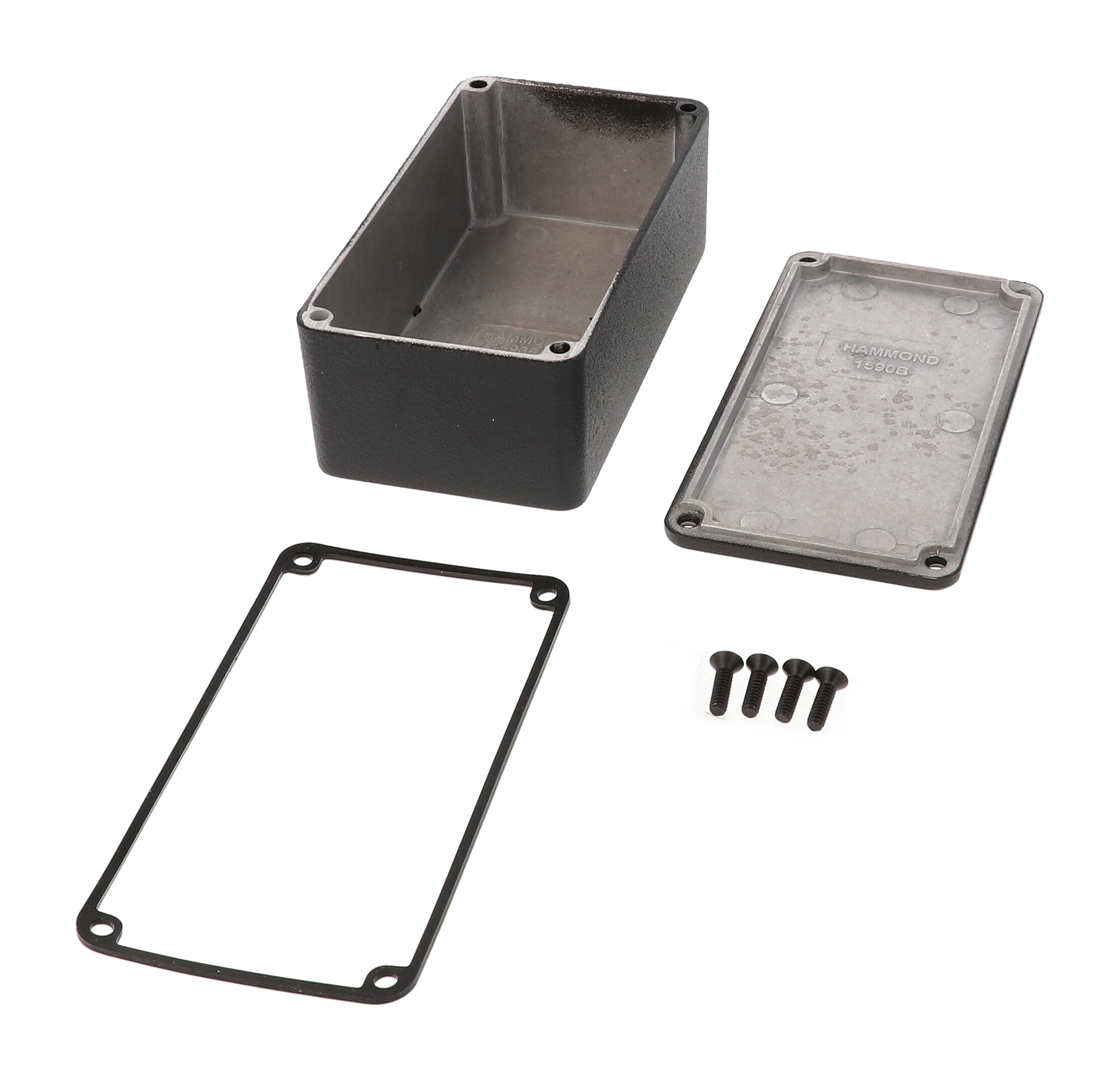 1590WBSBK black textured water-tight diecast aluminum enclosure, 1590BS size, without mounting flanges