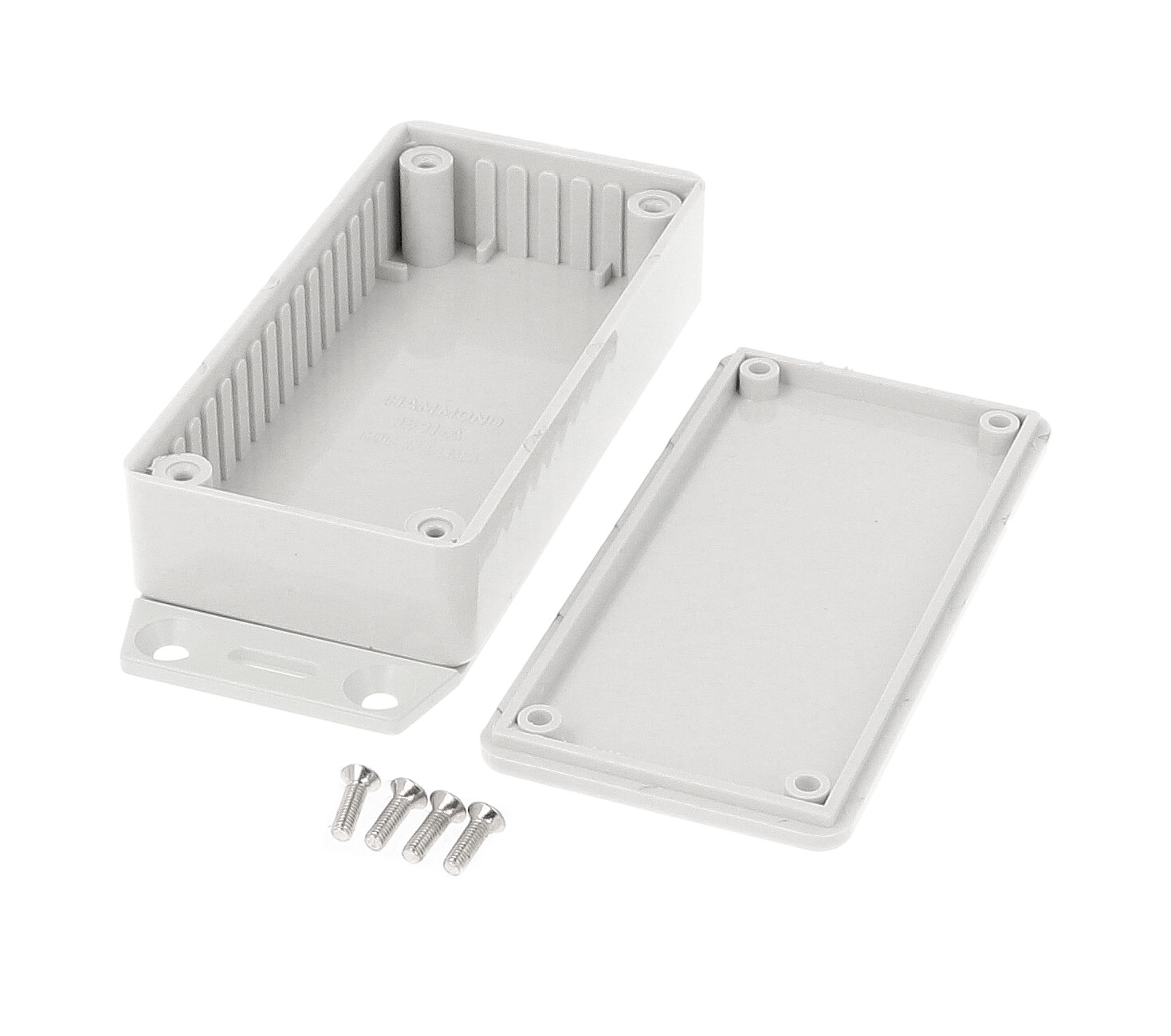 1591AF2SGY light gray 100 x 50 x 25 mm ABS plastic bottom-flange enclosure with molded card guides