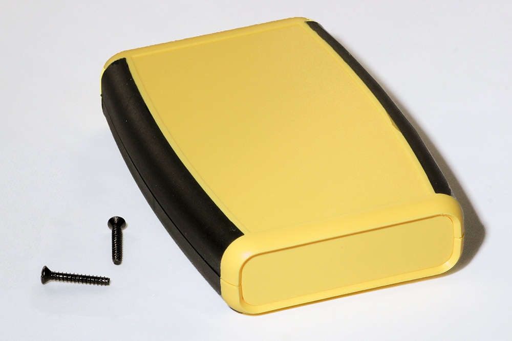 1553BYLBK yellow ABS handheld enclosure with black soft overmold sides