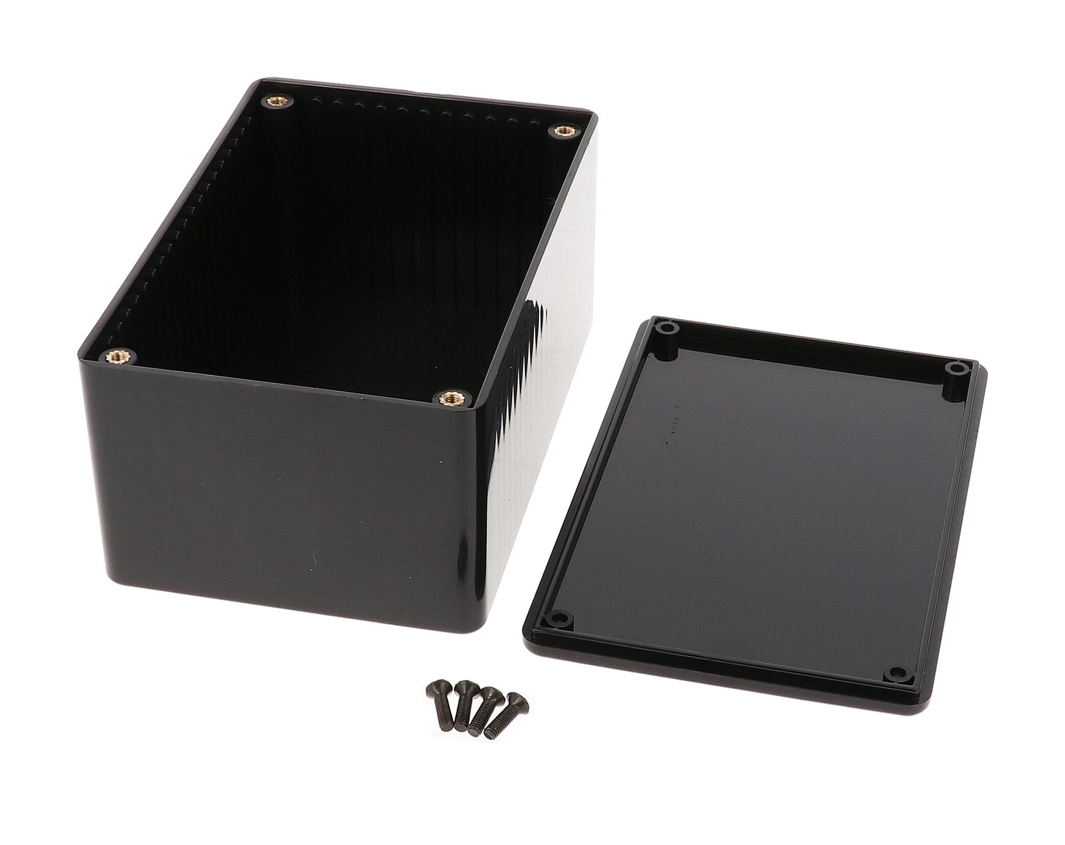 1591TBK black flame retardant ABS plastic enclosure with card guides, 120 x 80 x 59 mm