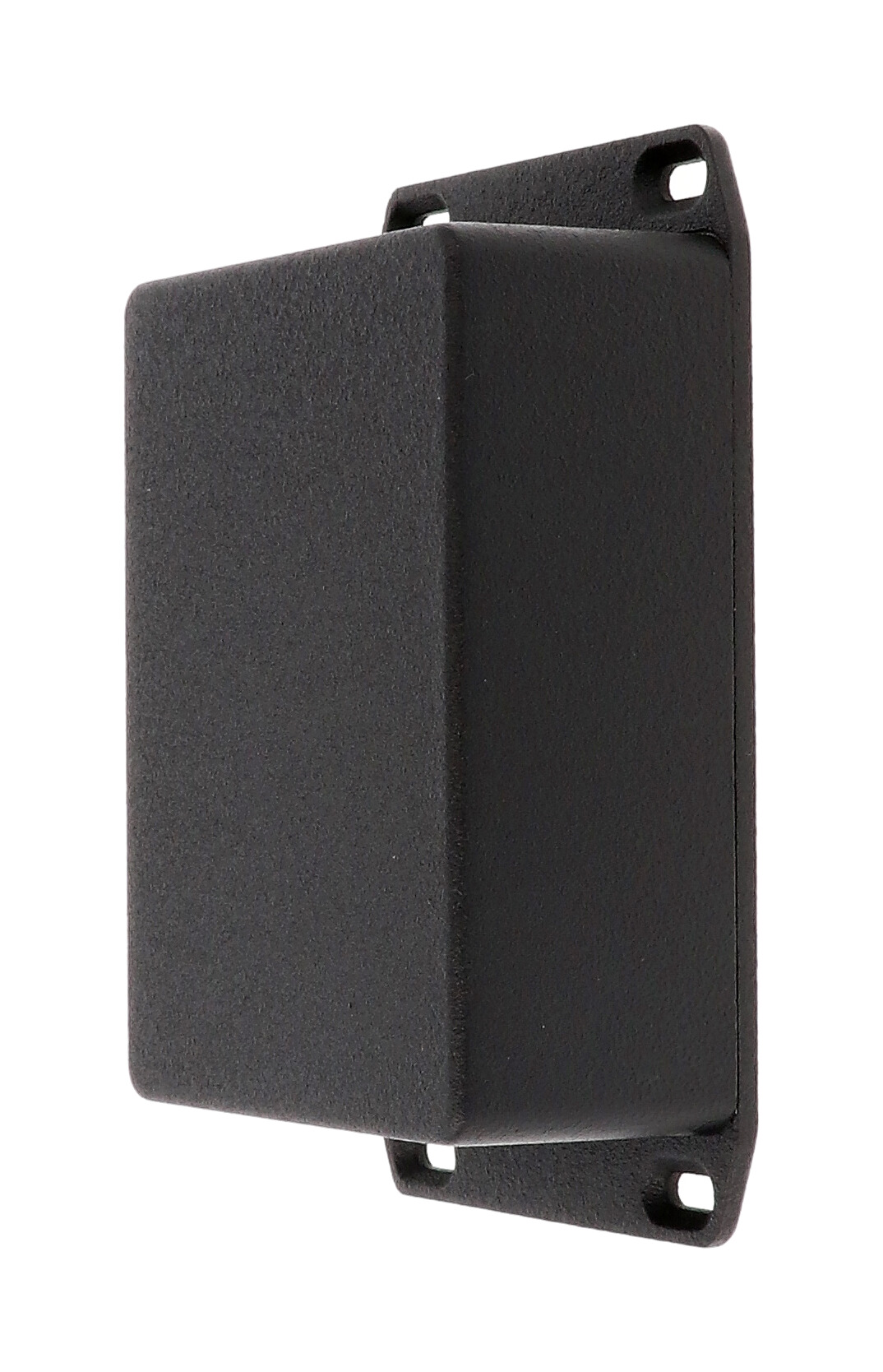 1590SFLBK black diecast aluminum enclosure with wall-mounting flanged lid, 110 x 82 x 44 mm