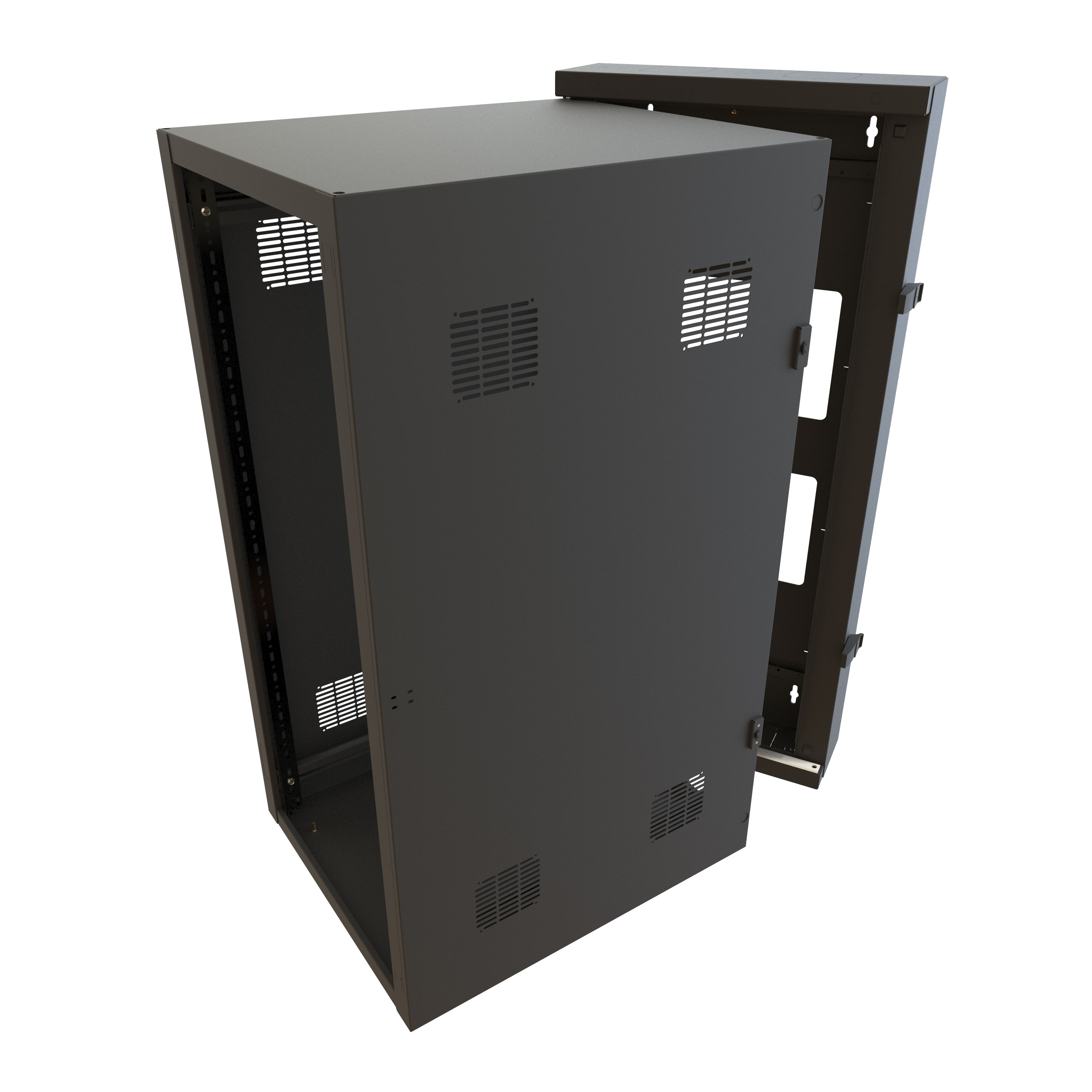Hammond HWC2418U35BK 18U swing-out wall-mount rack cabinet in RAL9005 black, 24 in wide and 35 in deep, shown without door — view 9