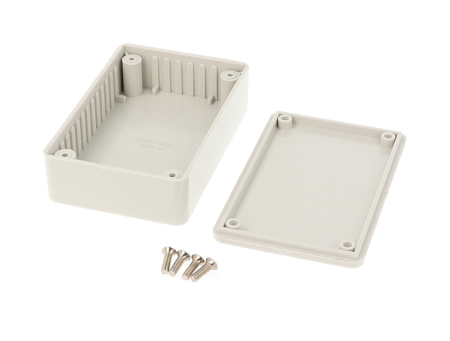 1591MSGY light gray ABS plastic enclosure with lid and molded card guides