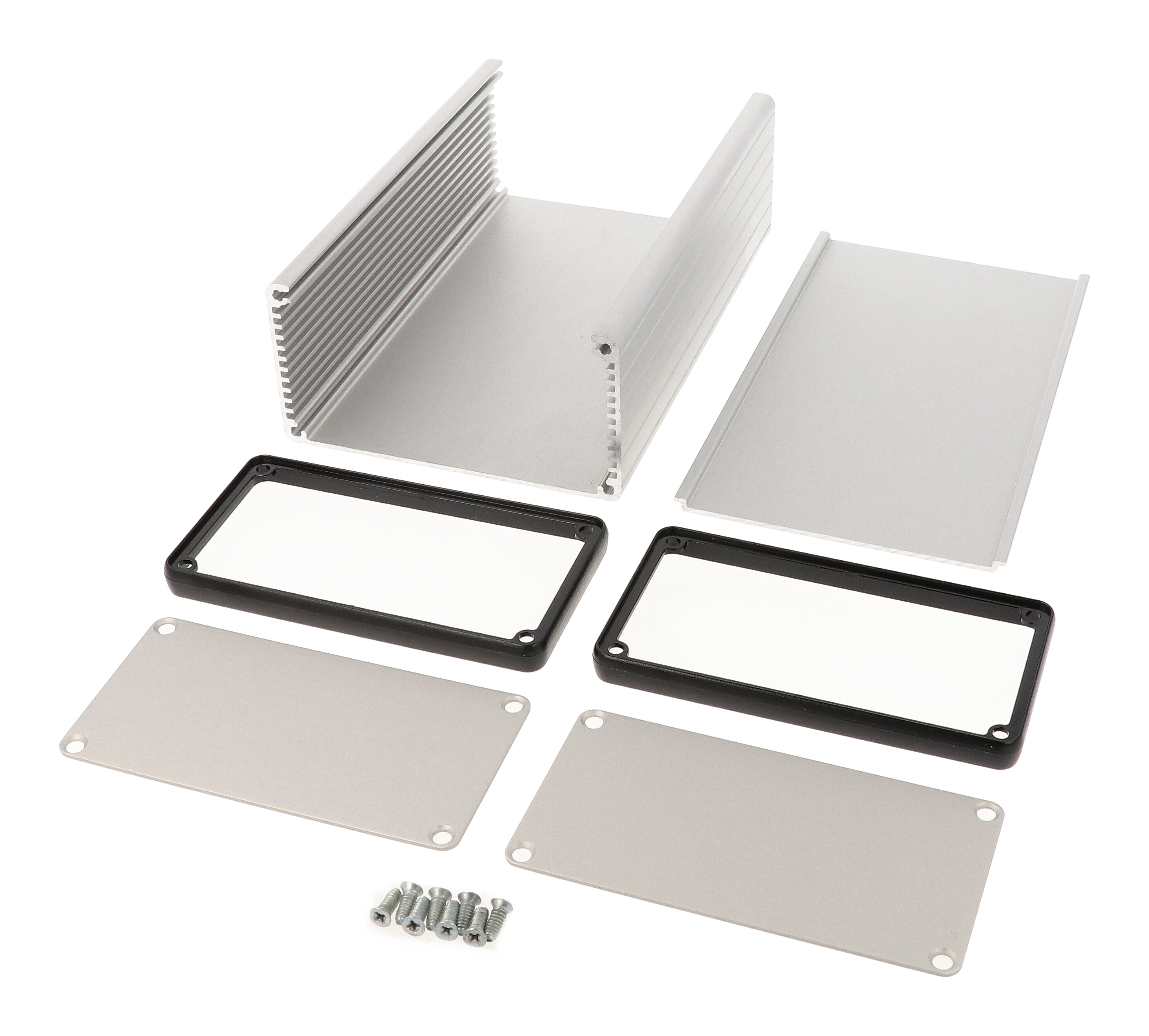 1455N1601 clear anodized extruded aluminum enclosure, 160 x 103 x 53 mm, with metal end panels